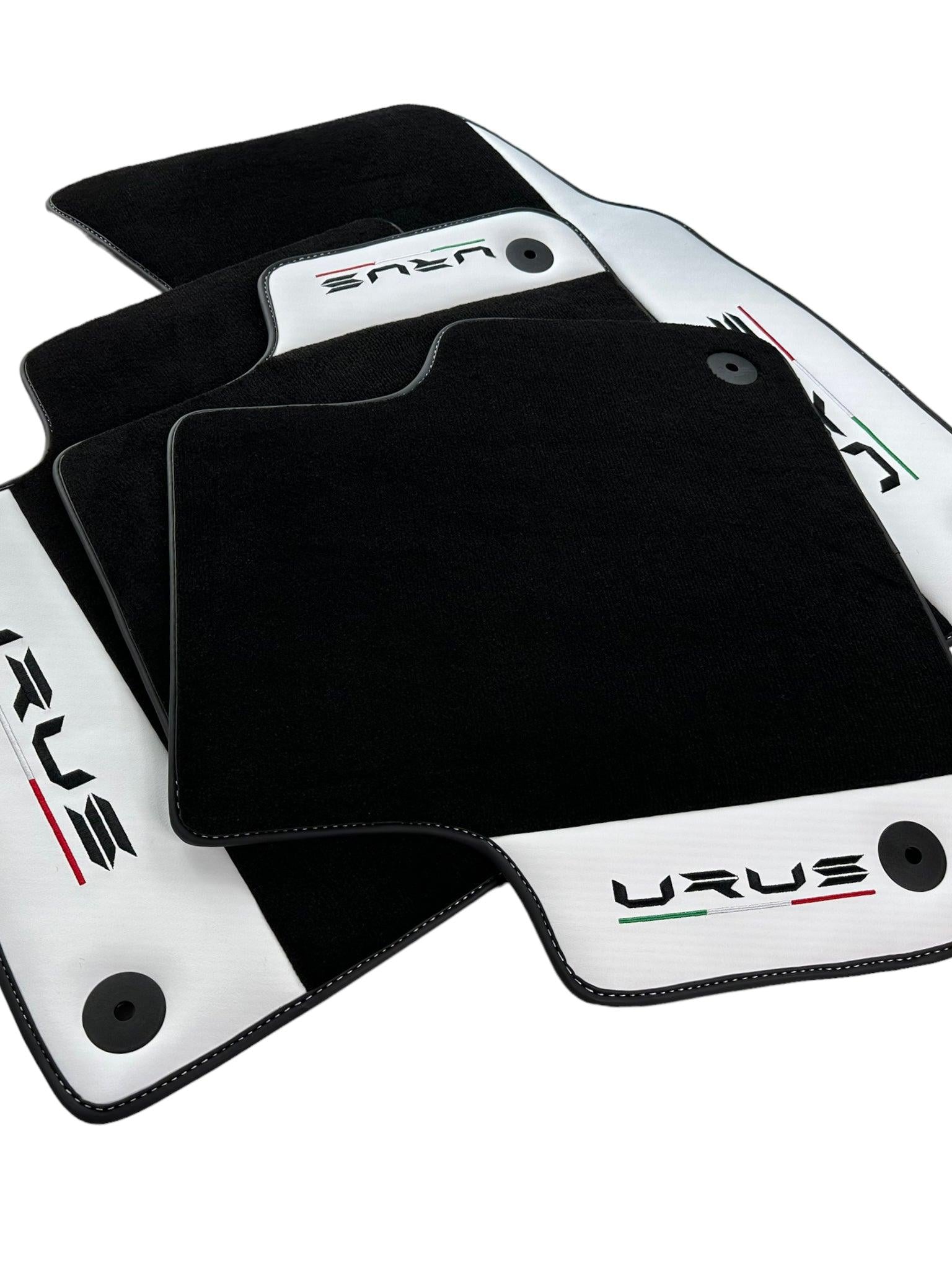 Black Floor Mats for Lamborghini Urus With White Leather - AutoWin