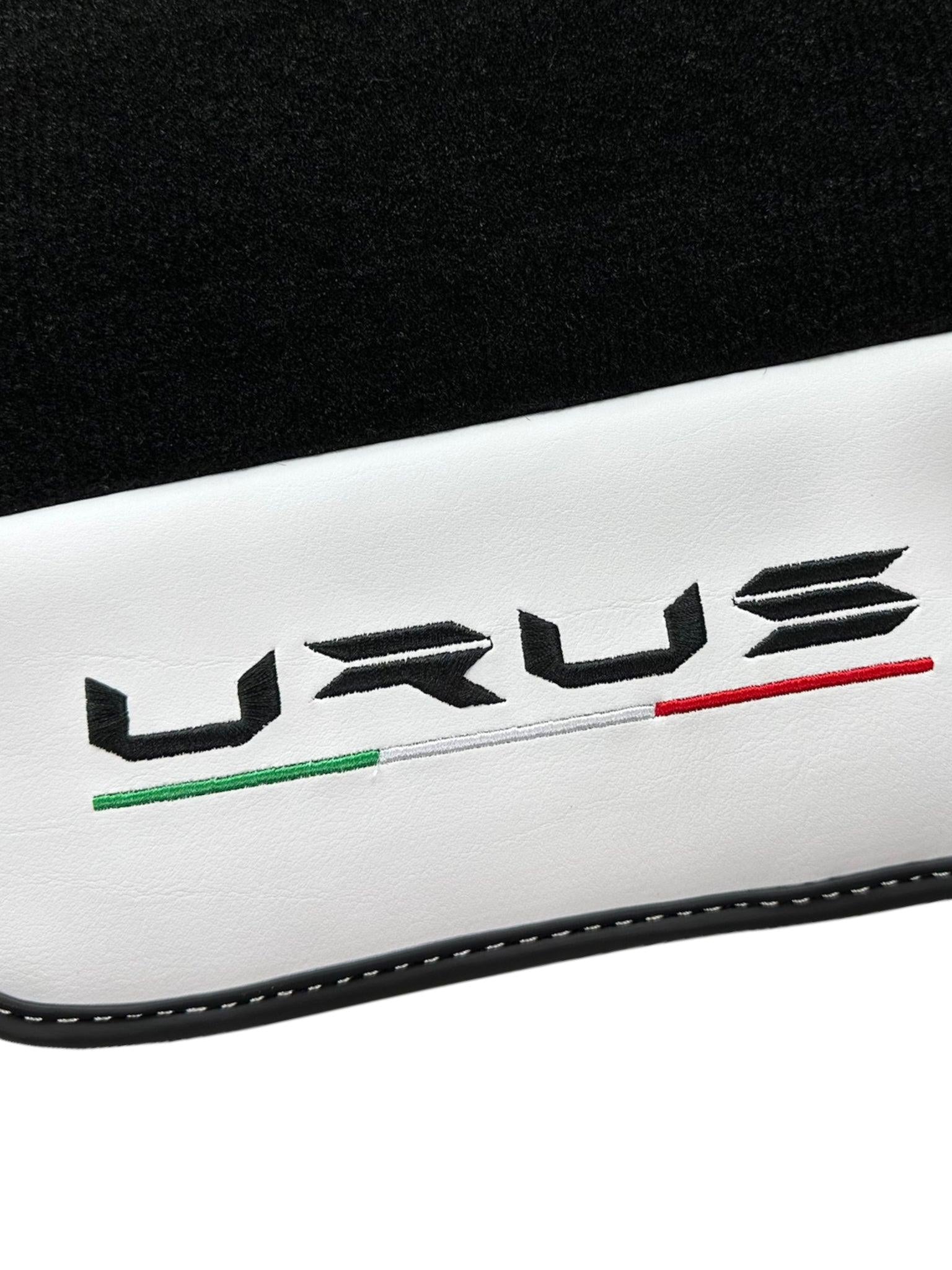 Black Floor Mats for Lamborghini Urus With White Leather - AutoWin