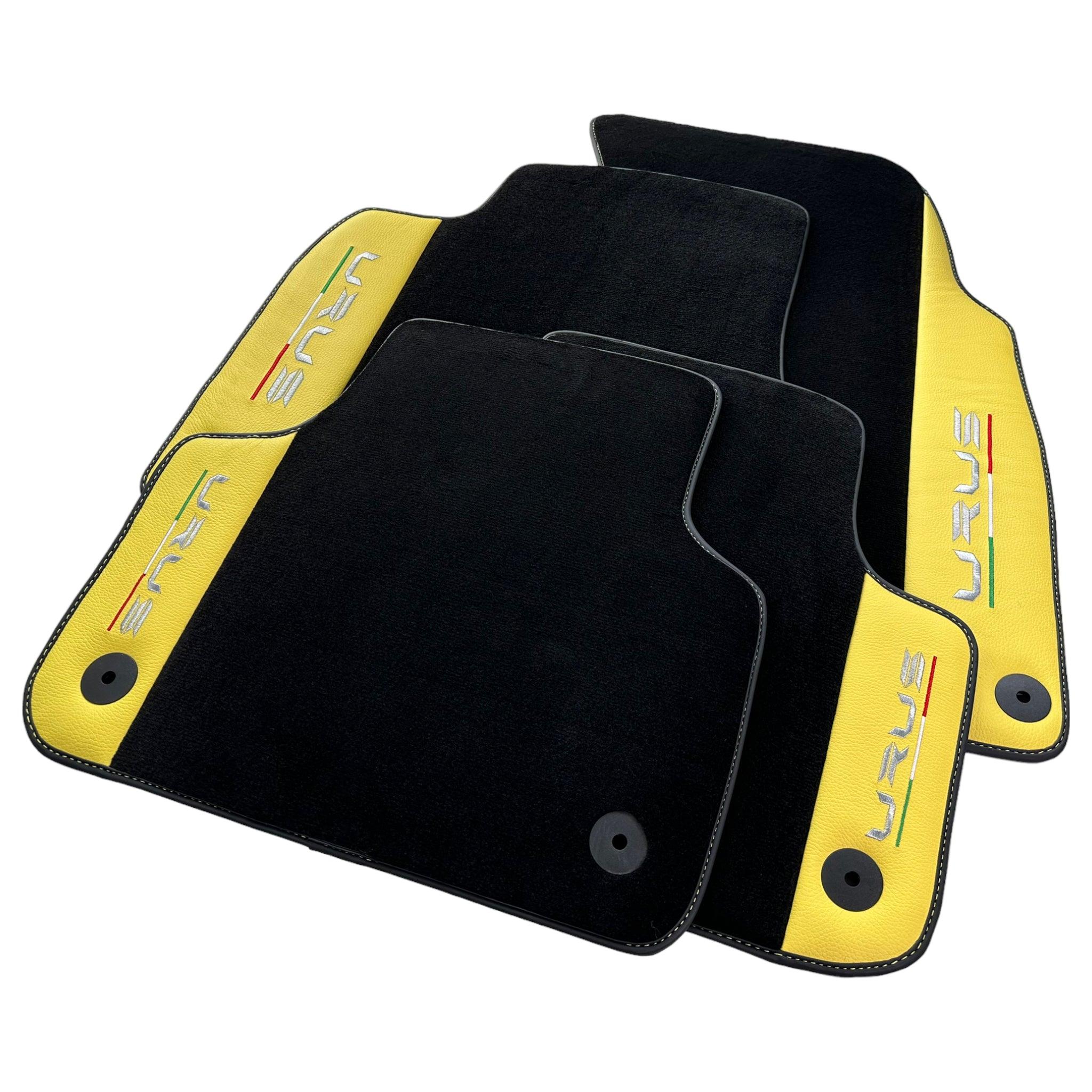 Black Floor Mats for Lamborghini Urus With Yellow Leather - AutoWin