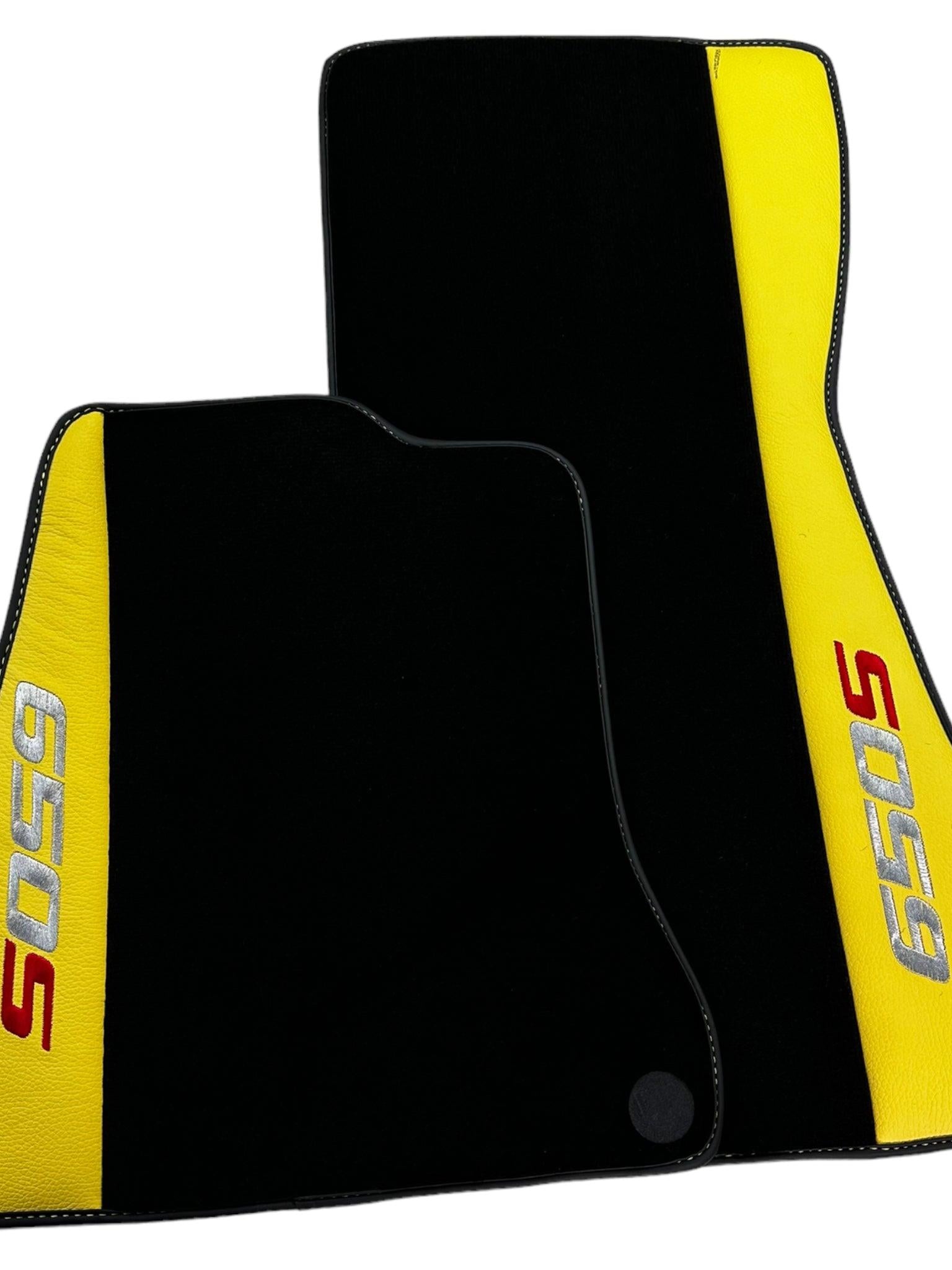 Black Floor Mats For McLaren 650S Black Tailored With Yellow Leather - AutoWin