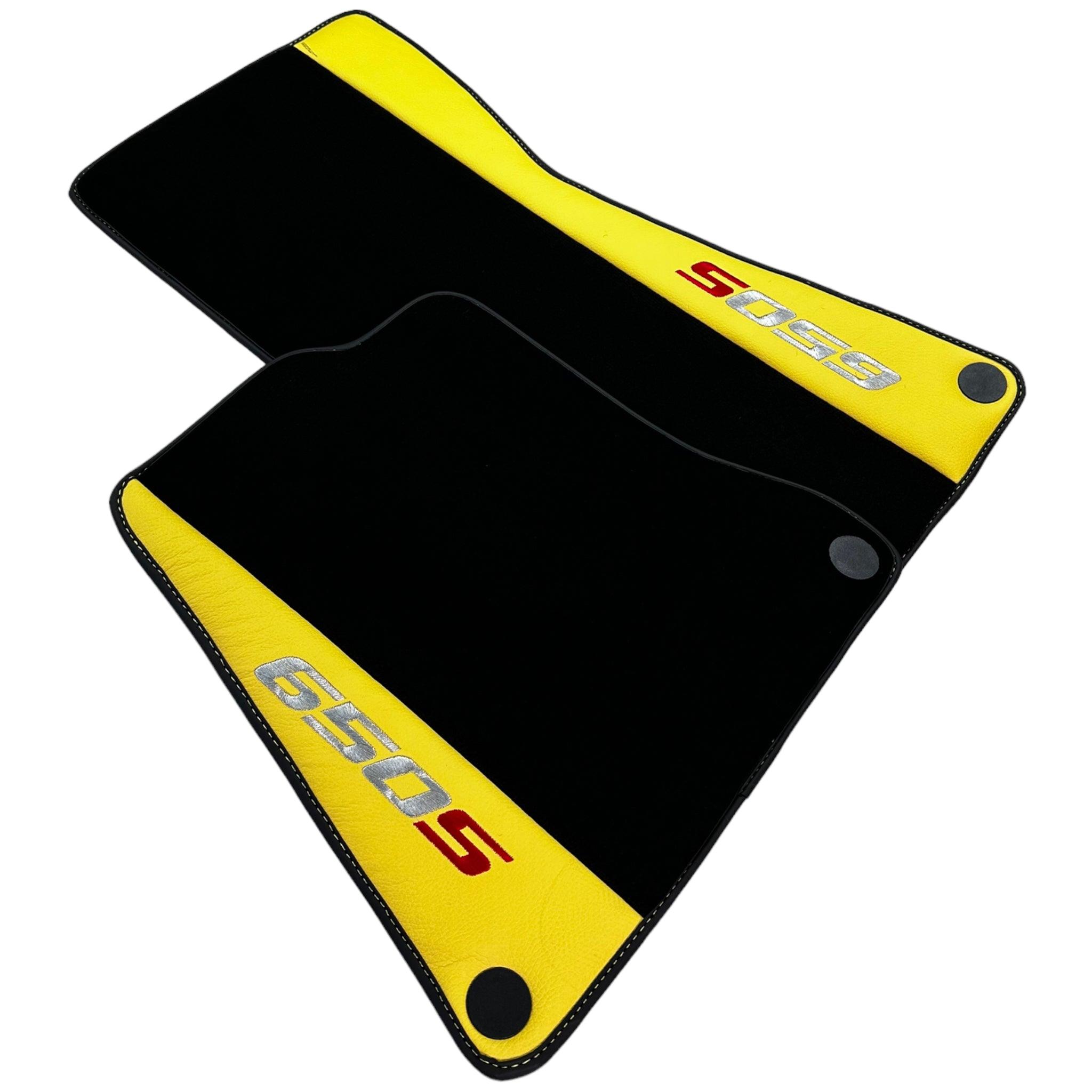 Black Floor Mats For McLaren 650S Black Tailored With Yellow Leather - AutoWin