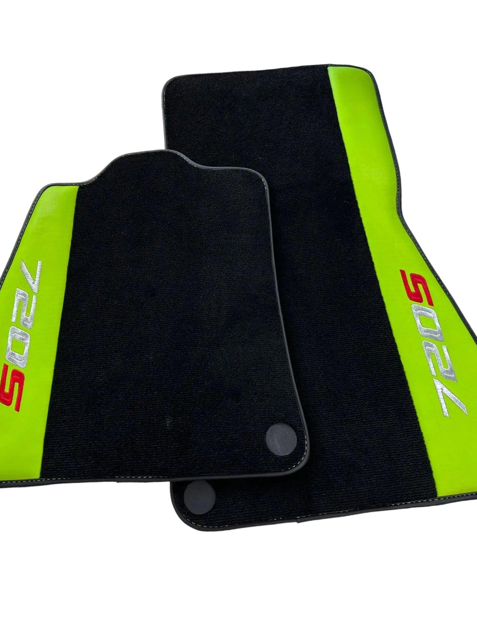 Black Floor Mats For McLaren 720S Year 2017-2021 With Green Leather - AutoWin