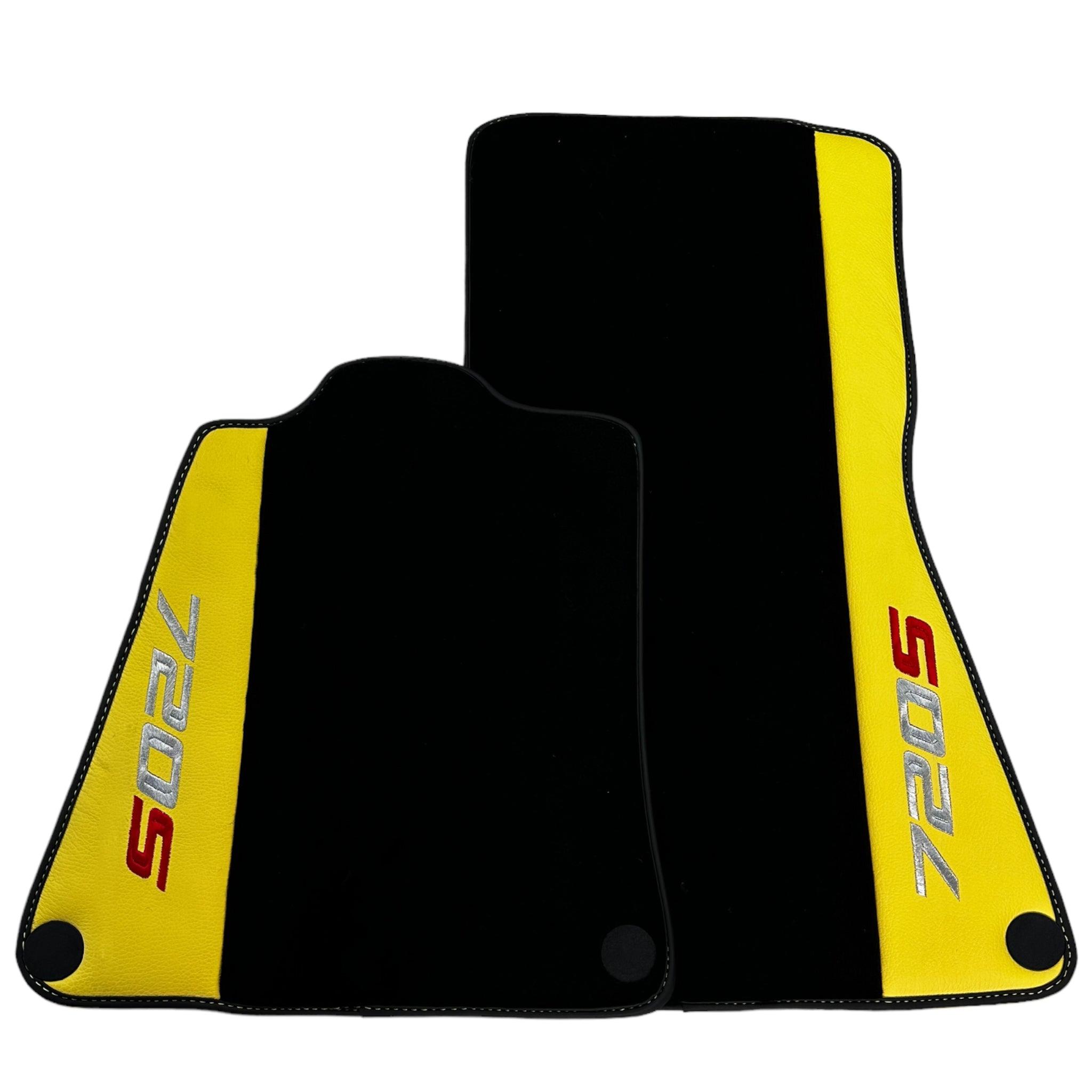Black Floor Mats For McLaren 720S Year 2017-2021 With Yellow Leather - AutoWin