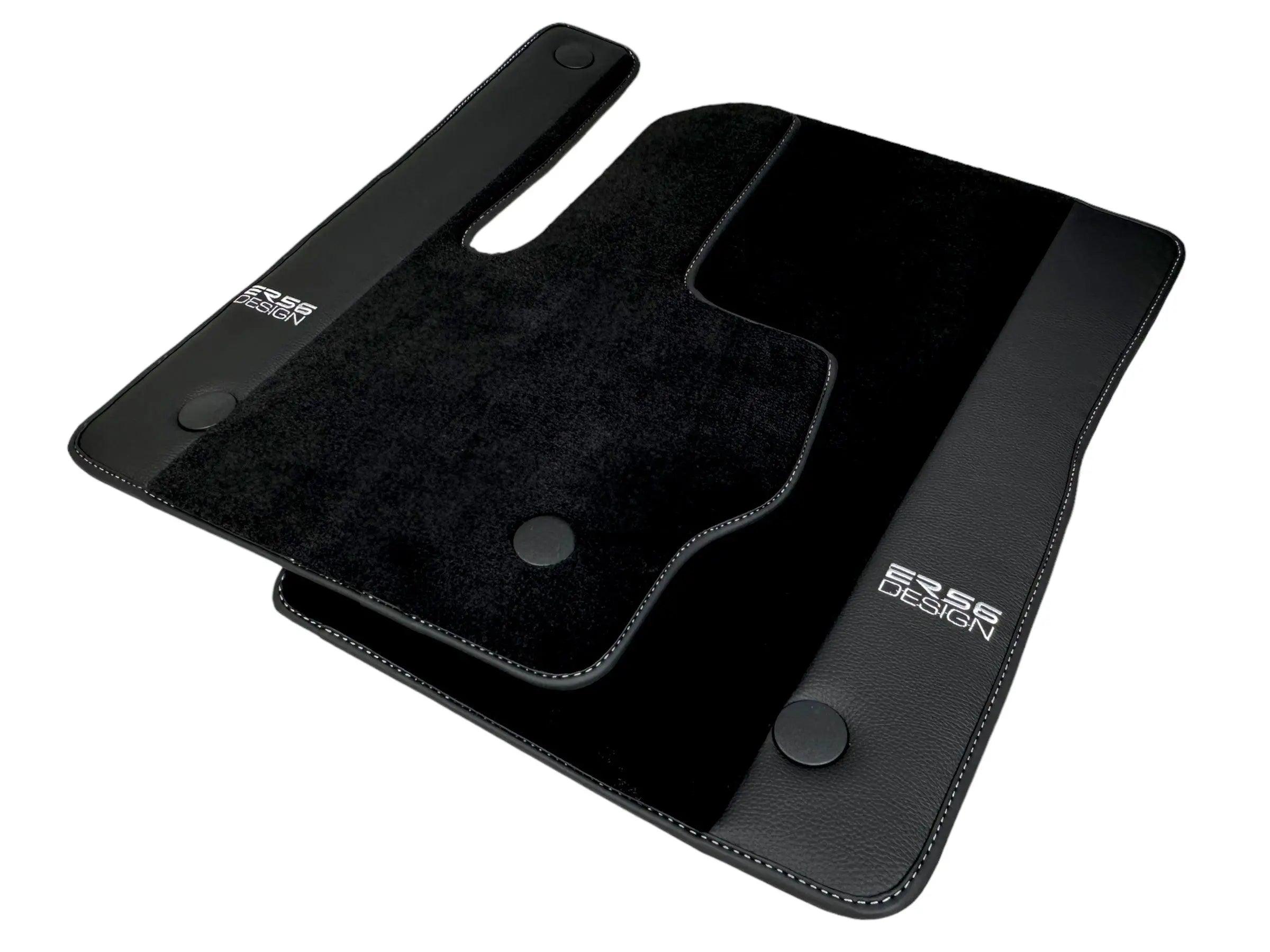 Black Floor Mats For Mercedes-Benz G Class W461 (1979-2008) With Leather Borders ER56 Design - AutoWin