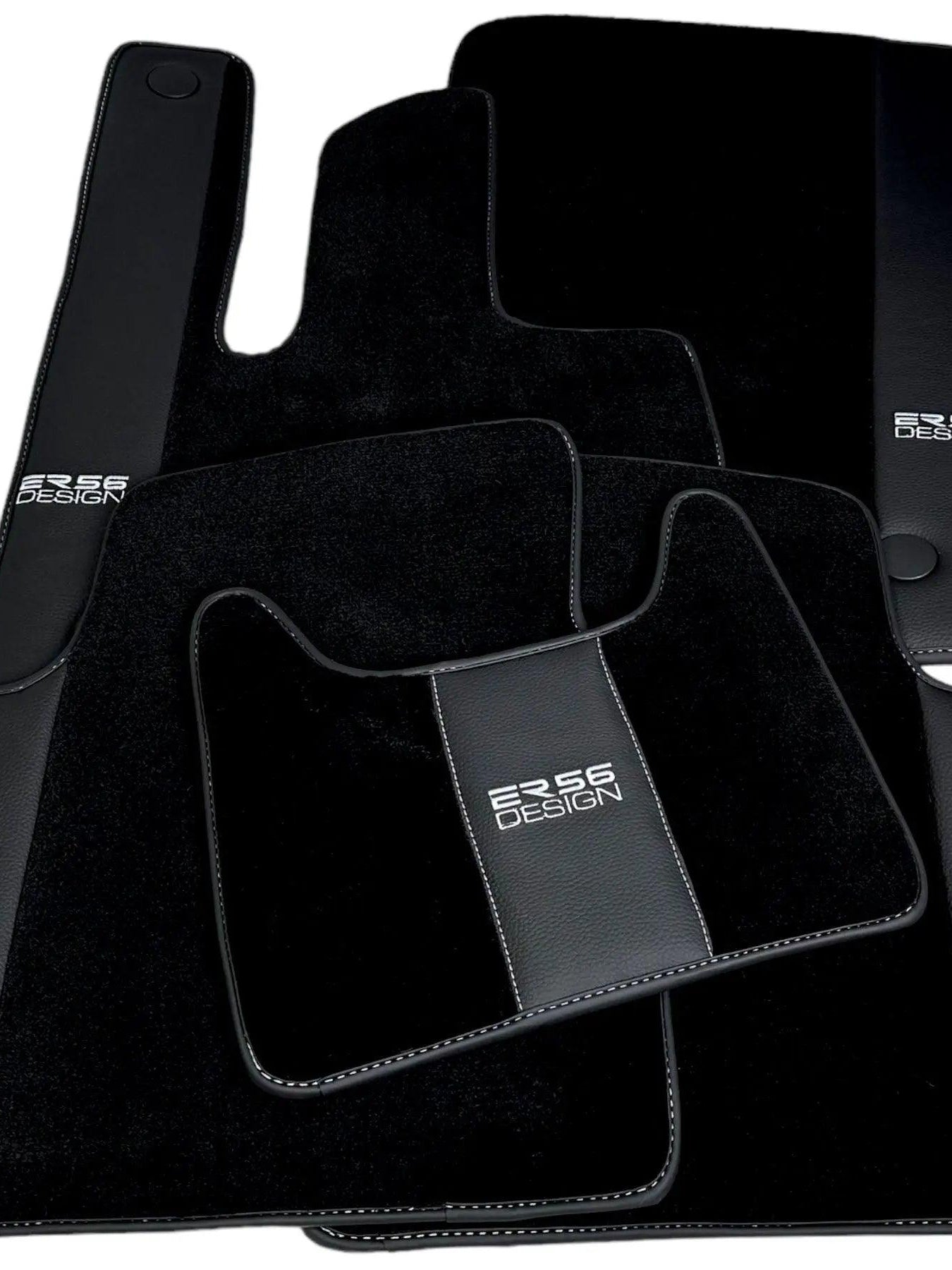 Black Floor Mats For Mercedes-Benz G Class W463 (2008-2018) With Leather Borders ER56 Design - AutoWin
