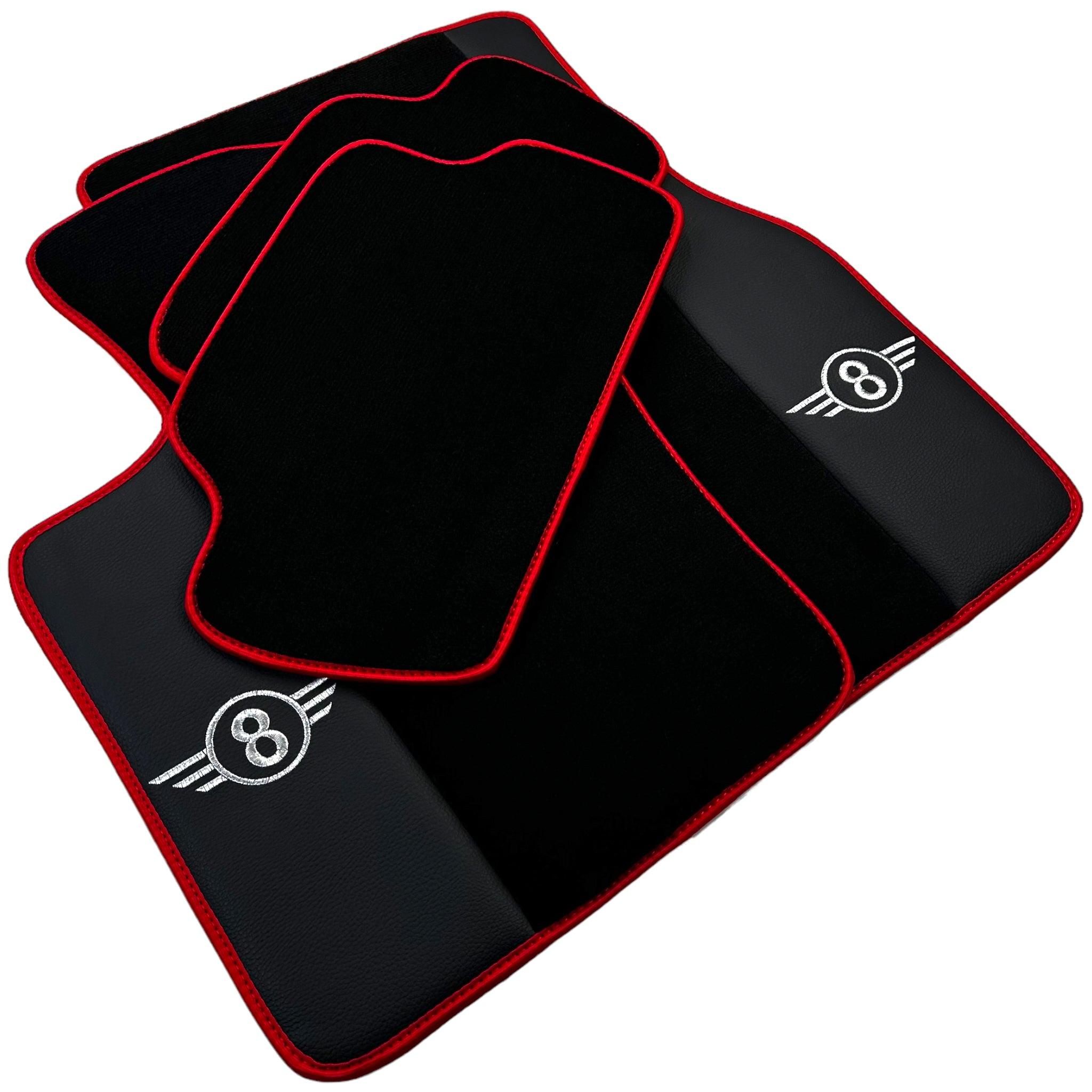 Black Floor Mats for Mini Cabrio R52 Convertible (2004-2009) With Leather | Red Trim