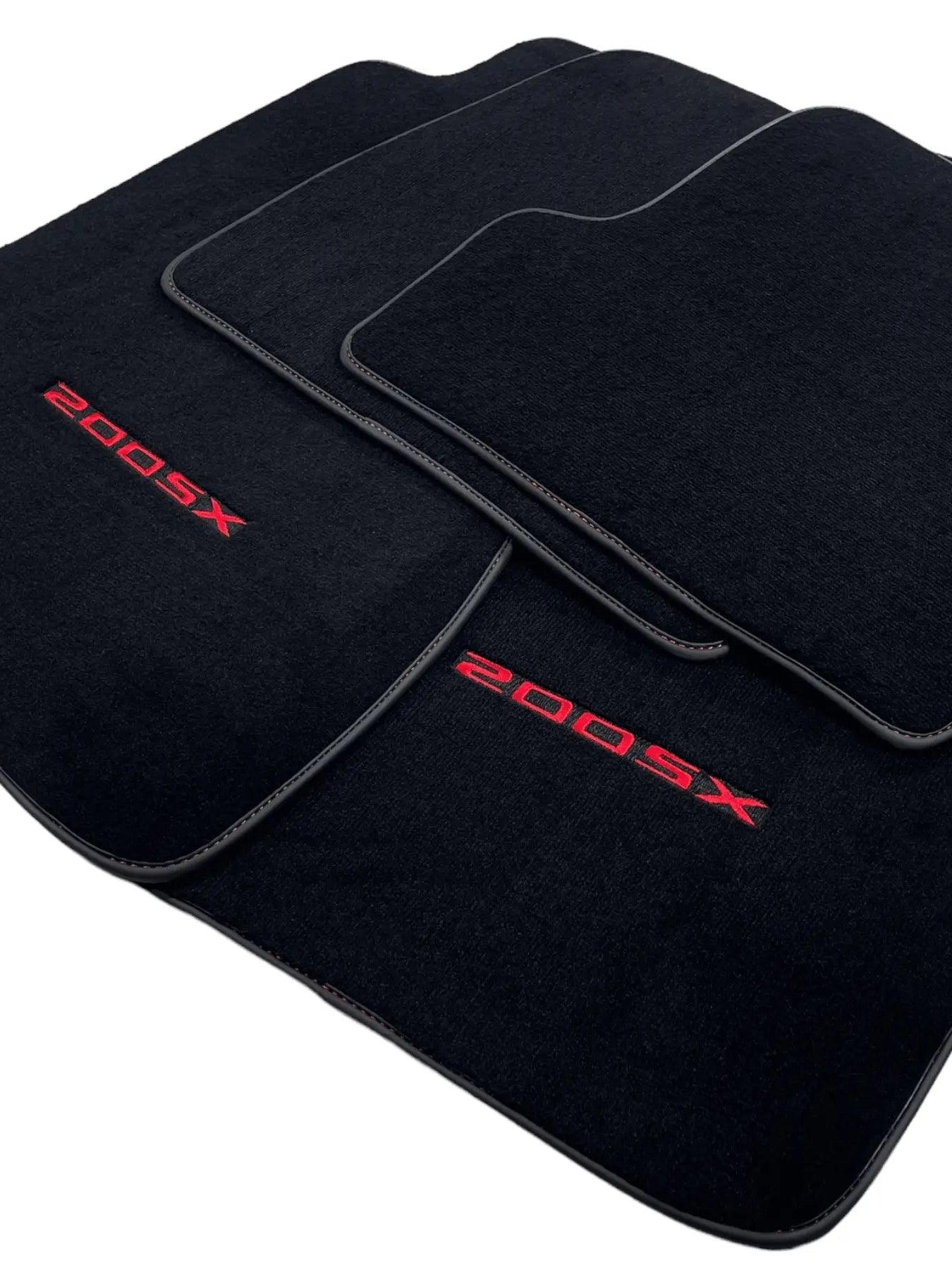 Black Floor Mats For Nissan 200 SX (1989-1994) With Red Logo - AutoWin