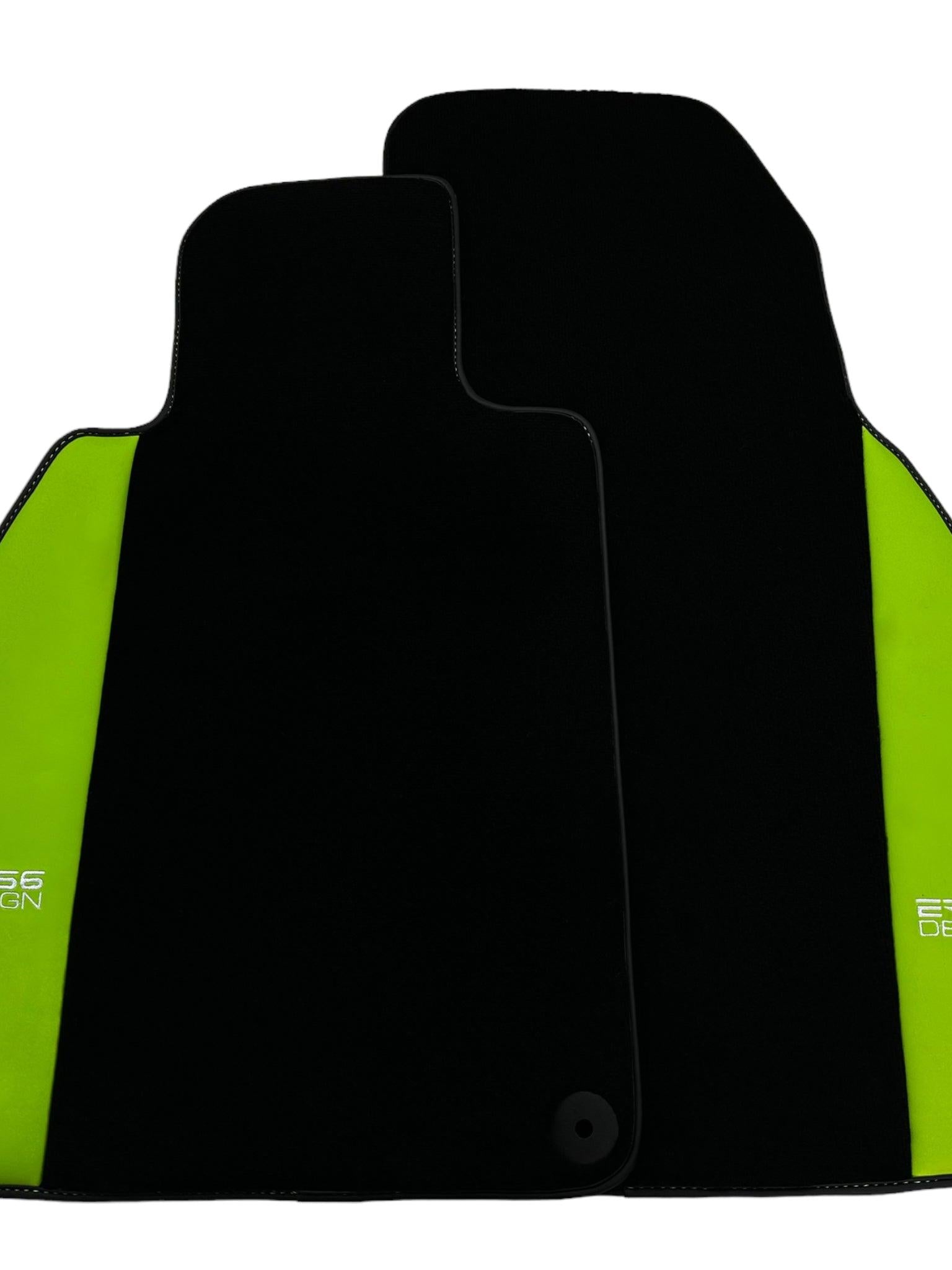 Black Floor Mats for Porsche 718 Boxster (2016-2023) with Green Leather ER56 Design - AutoWin