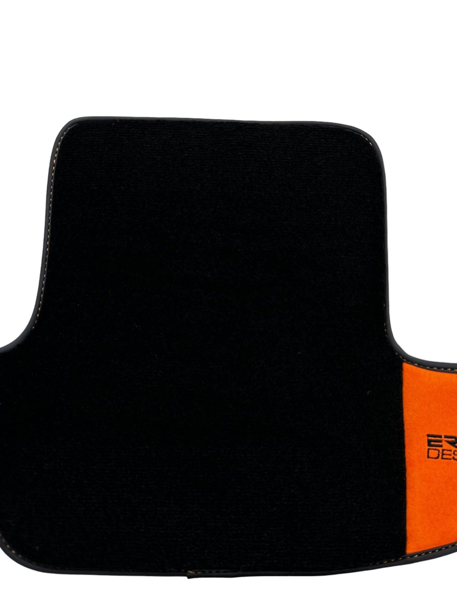 Black Floor Mats for Porsche 911 - 992 (2019-2024) with Orange Alcantara Leather ER56 Design - AutoWin