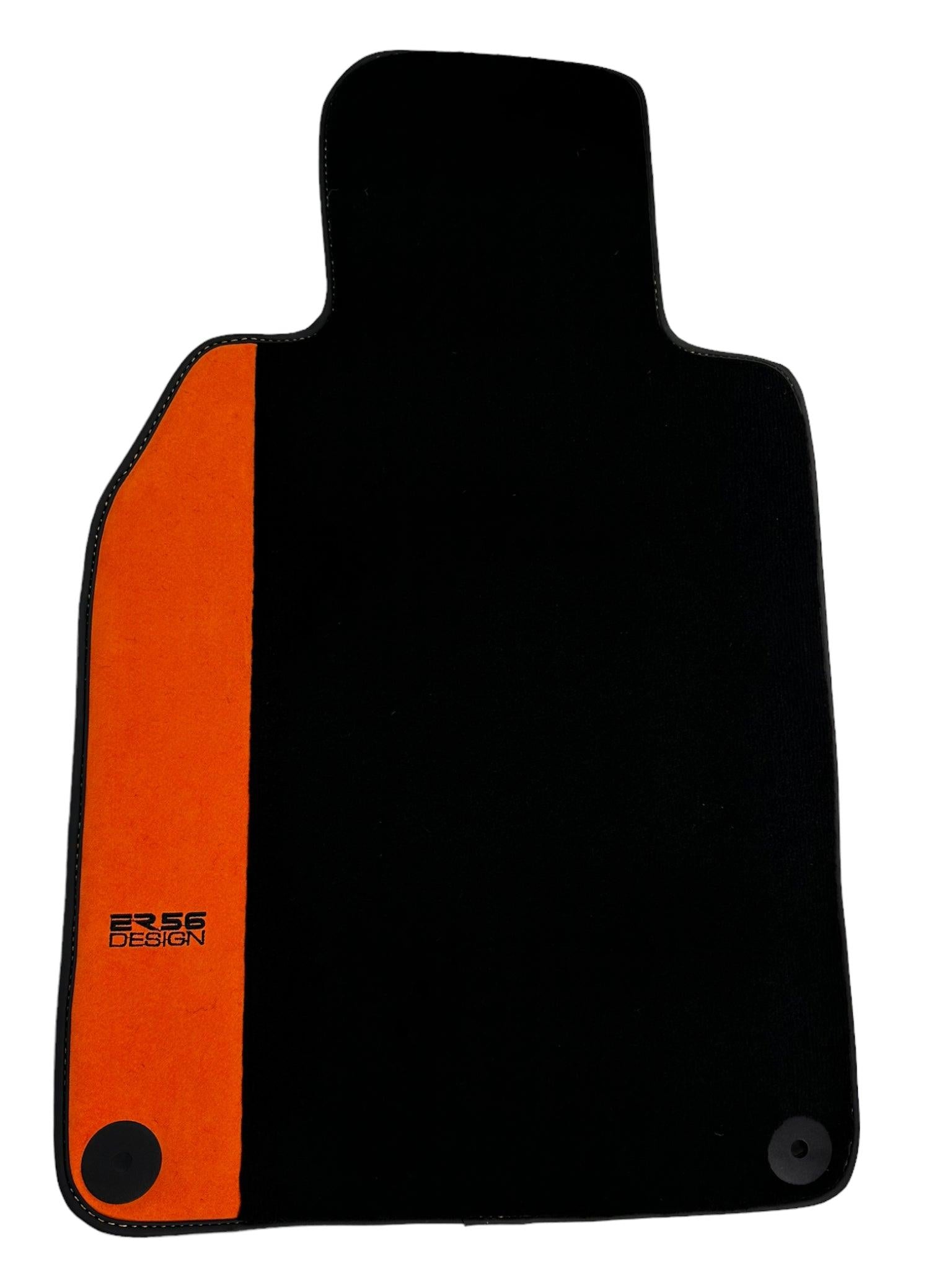 Black Floor Mats for Porsche 981 Boxster (2013-2016) with Orange Alcantara Leather ER56 Design - AutoWin