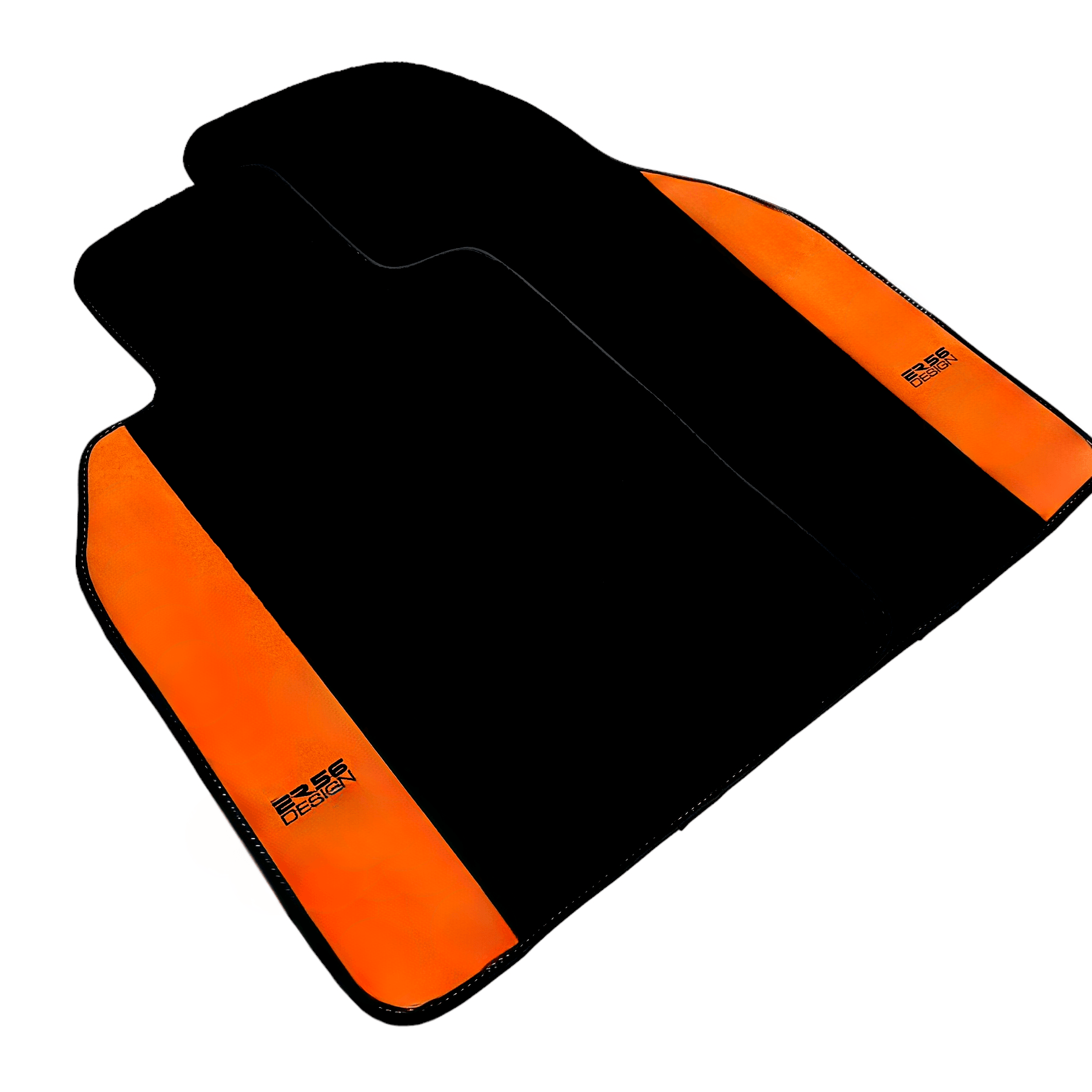 Black Floor Mats for Porsche 981 Cayman (2012–2016) with Orange Alcantara Leather ER56 Design - AutoWin