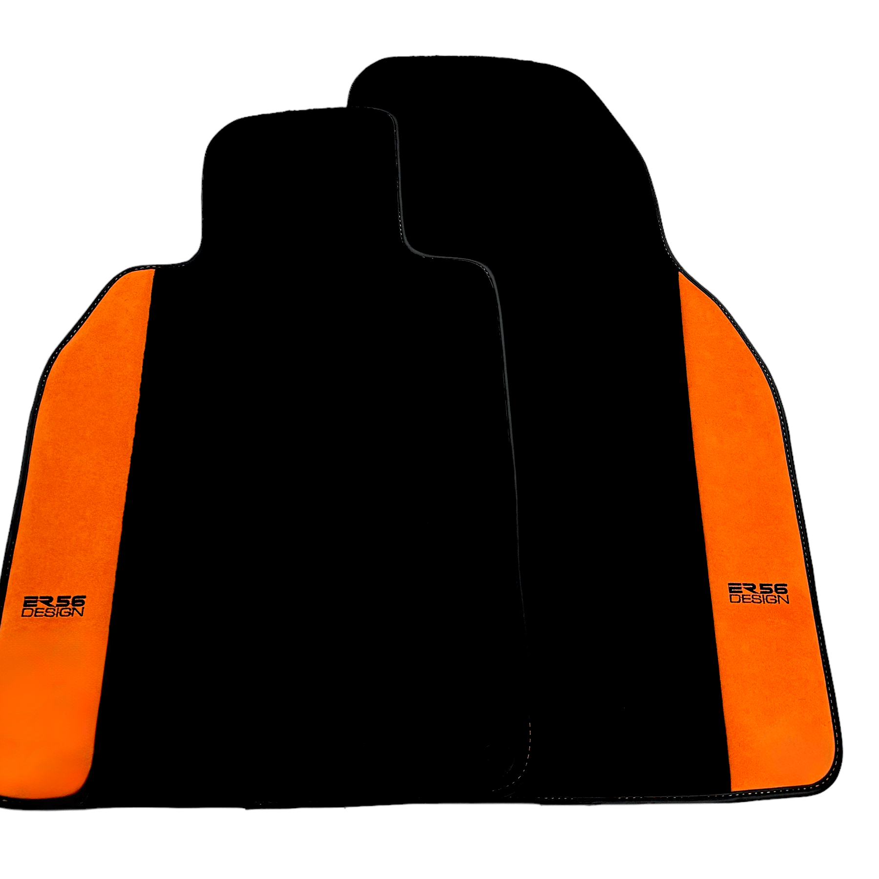 Black Floor Mats for Porsche 986 Boxster (1996-2004) with Orange Alcantara Leather ER56 Design - AutoWin