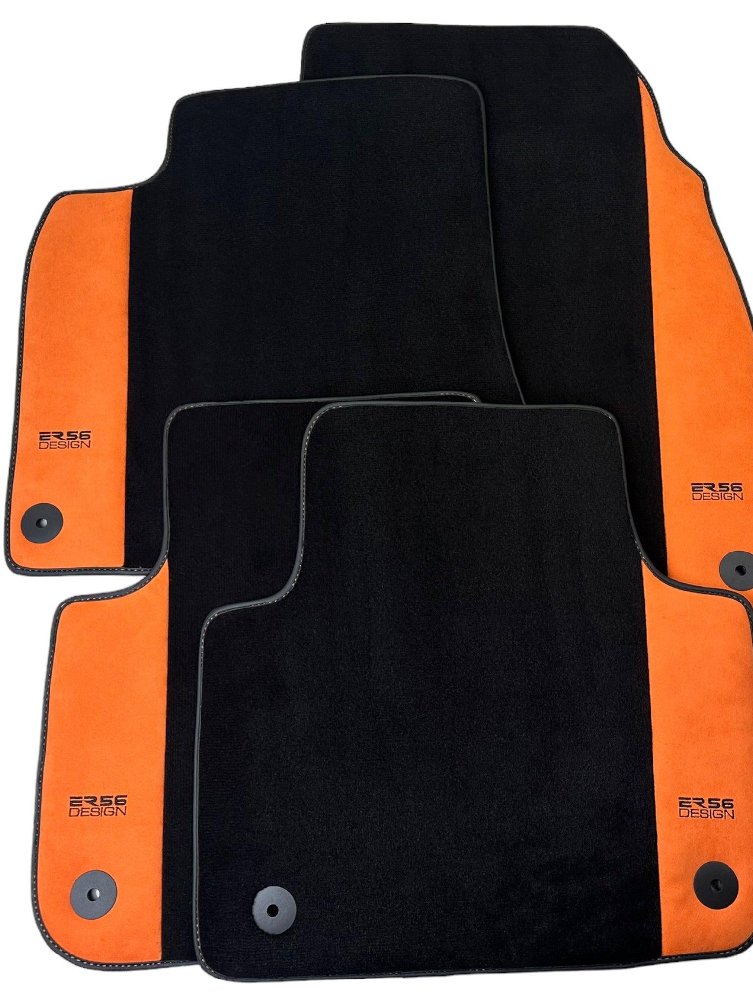 Black Floor Mats for Porsche Cayenne (2003-2010) with Orange Alcantara Leather ER56 Design