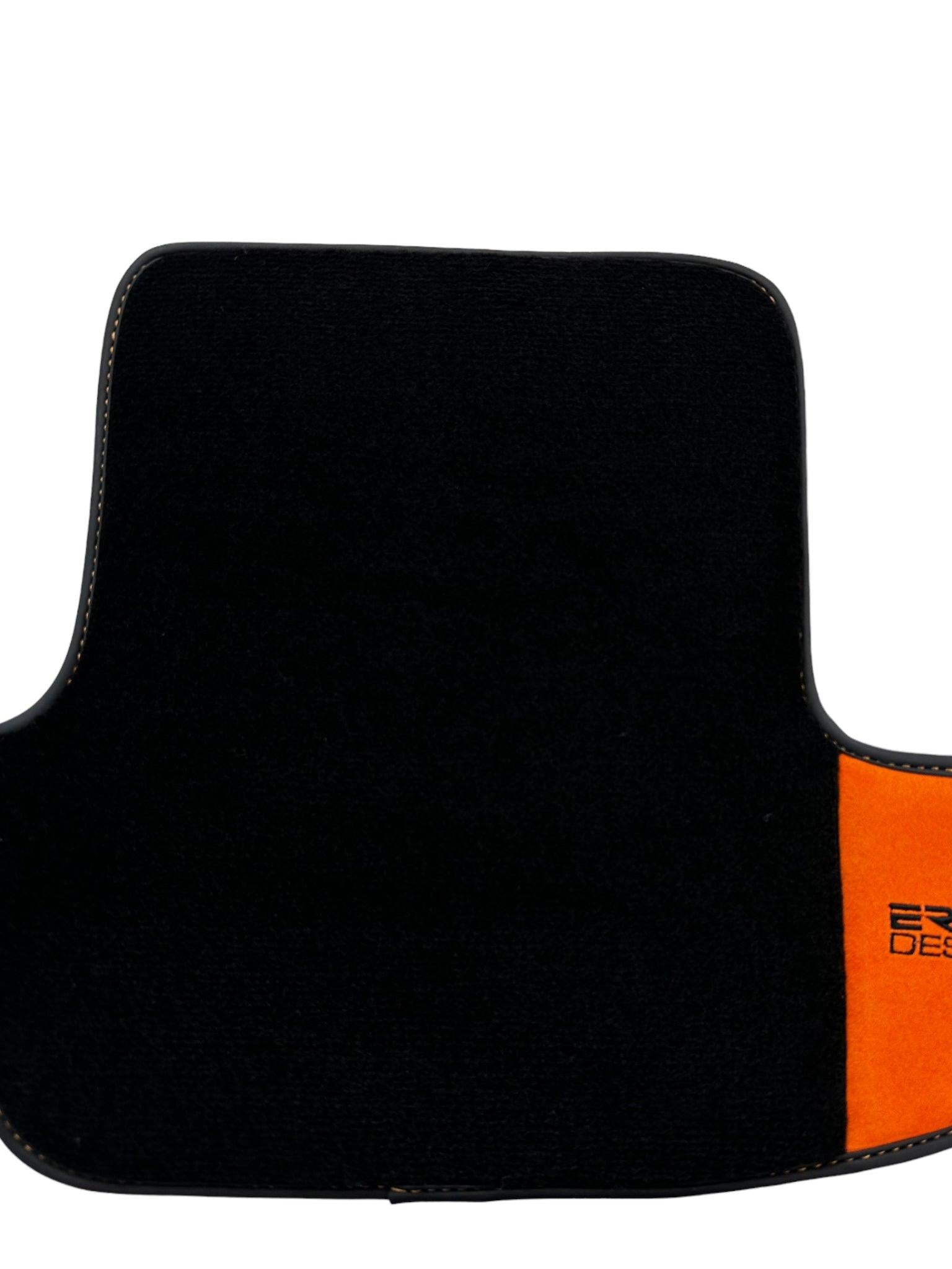 Black Floor Mats for Porsche Cayenne (2010-2018) with Orange Alcantara Leather ER56 Design - AutoWin