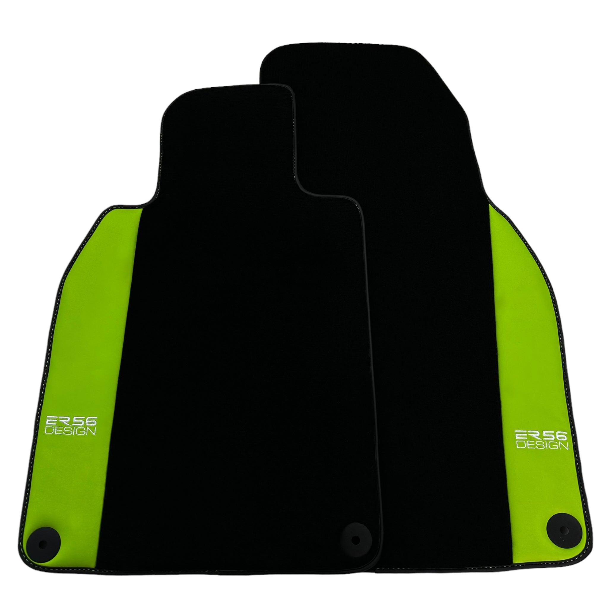 Black Floor Mats for Porsche Macan (2014-2023) with Green Leather ER56 Design - AutoWin