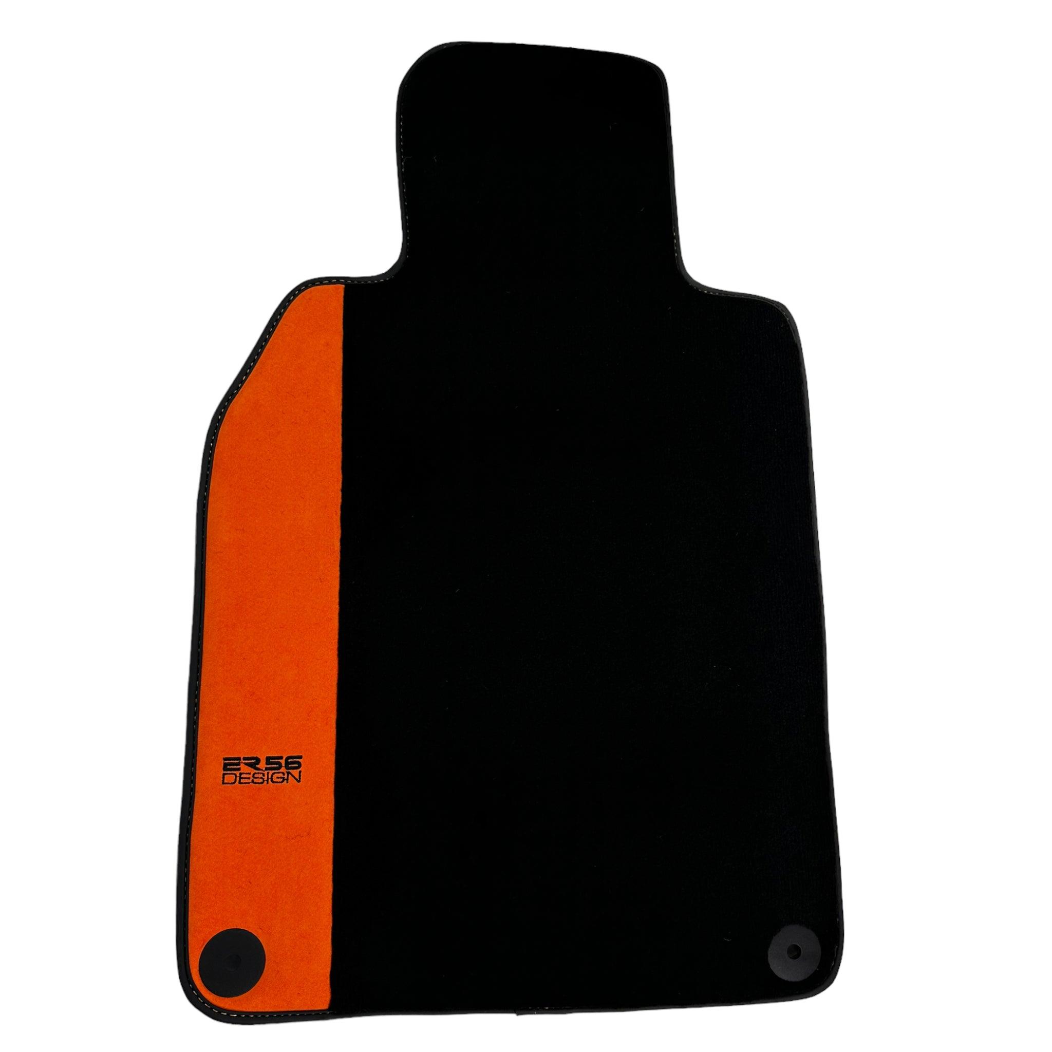 Black Floor Mats for Porsche Macan (2014-2023) with Orange Alcantara Leather ER56 Design - AutoWin