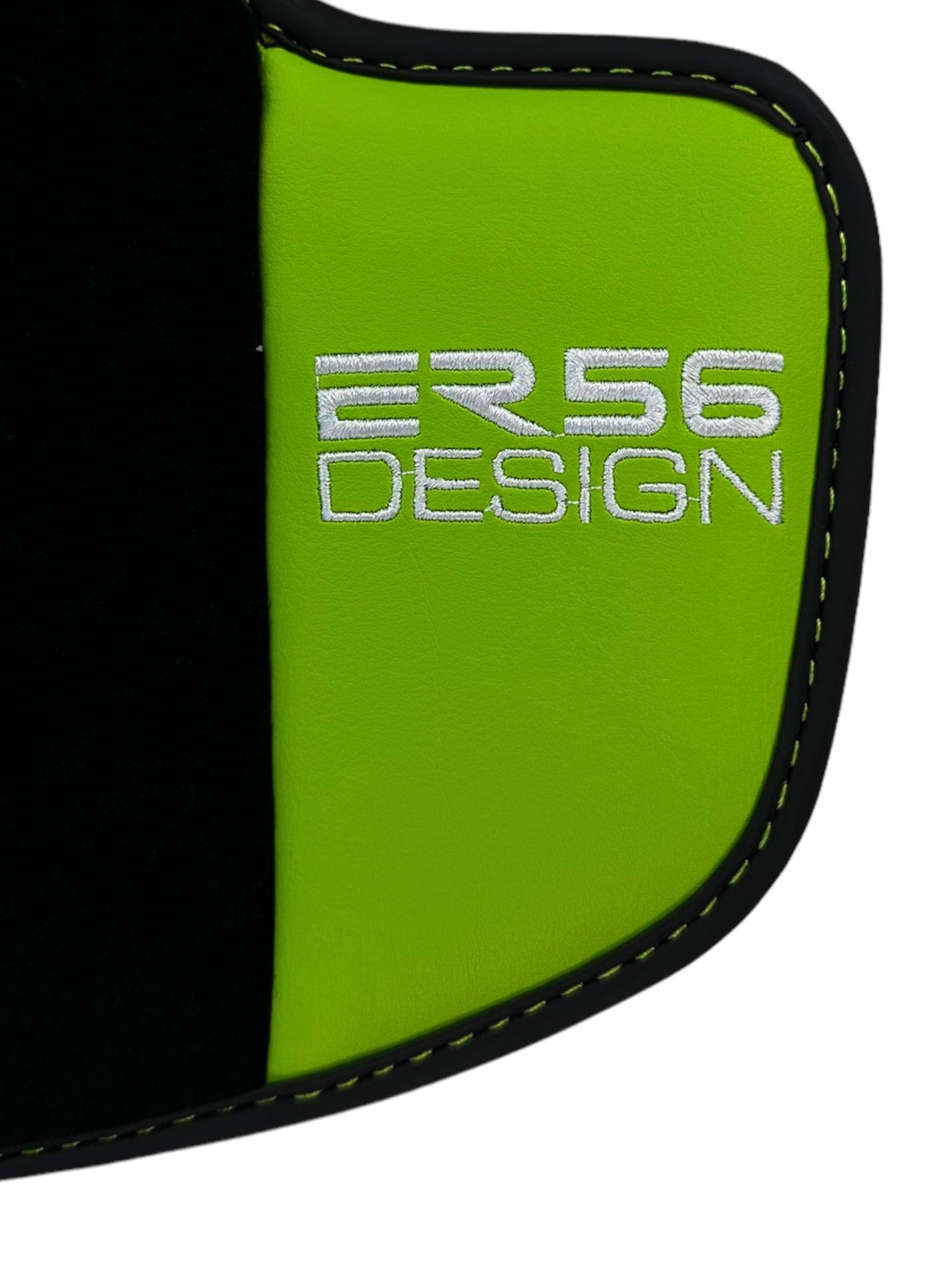 Black Floor Mats for Porsche Panamera (2009-2016) with Green Leather ER56 Design - AutoWin
