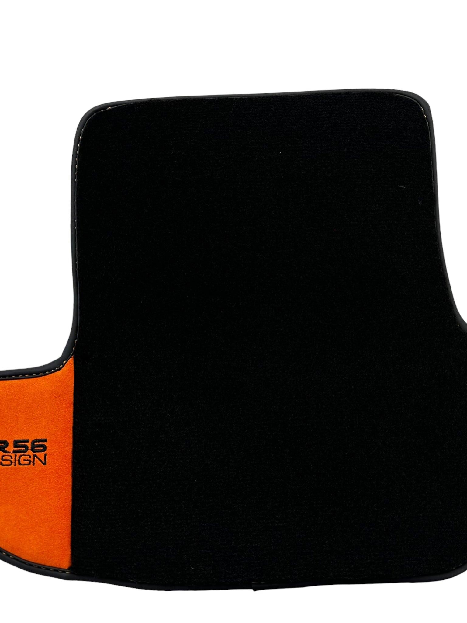 Black Floor Mats for Porsche Panamera (2009-2016) with Orange Alcantara Leather ER56 Design - AutoWin