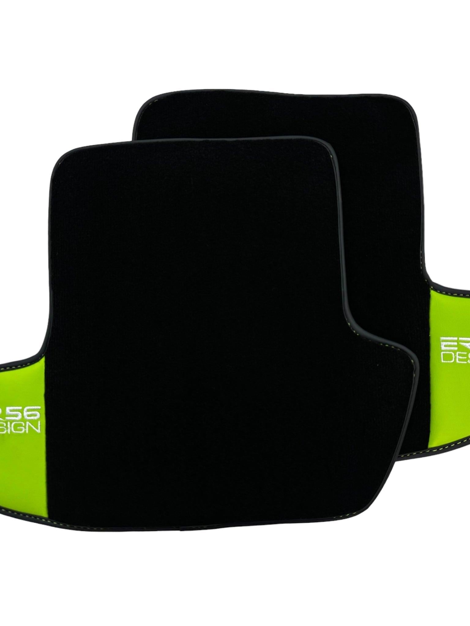 Black Floor Mats for Porsche Taycan (2019-2023) with Green Leather ER56 Design - AutoWin