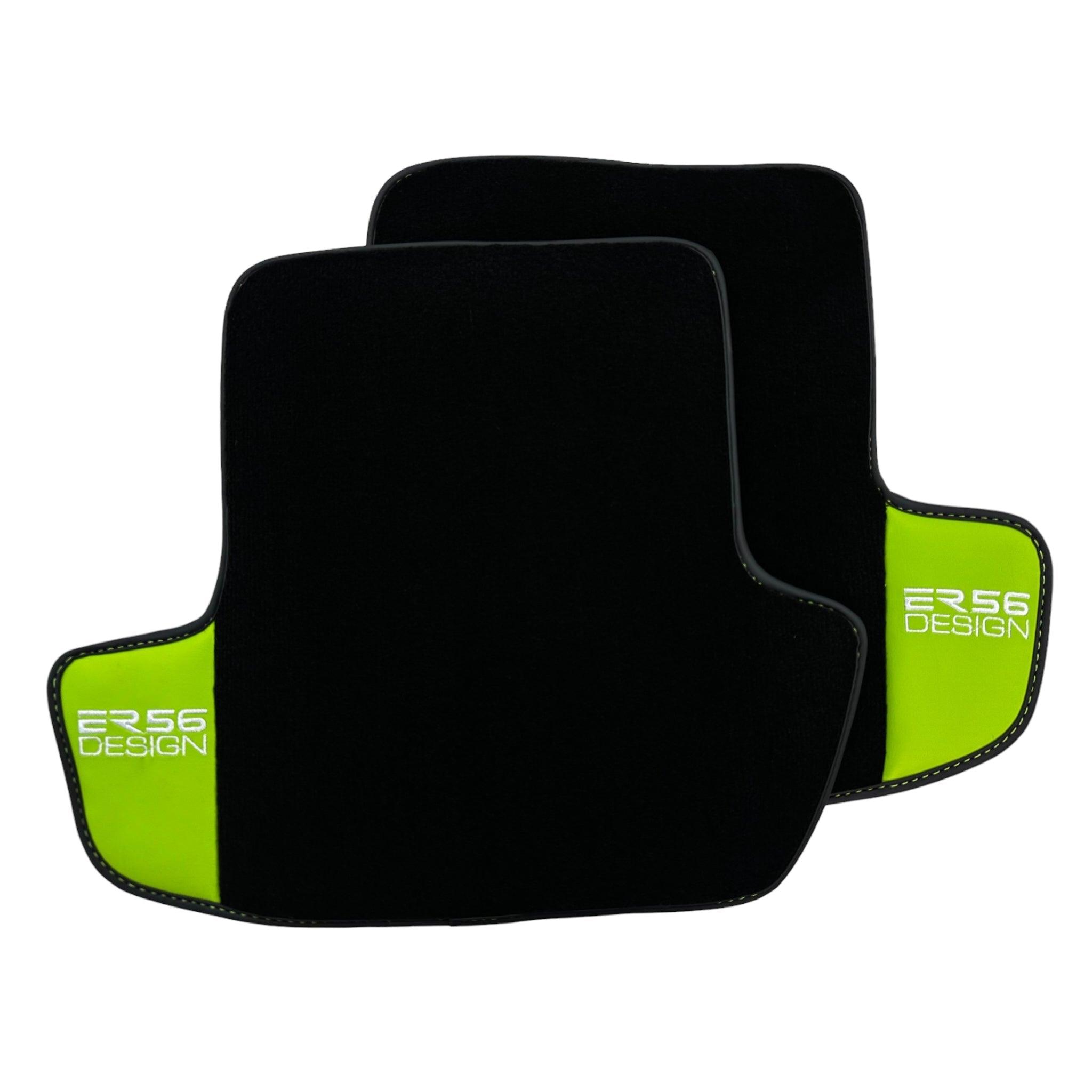 Black Floor Mats for Porsche Taycan (2019-2023) with Green Leather ER56 Design - AutoWin