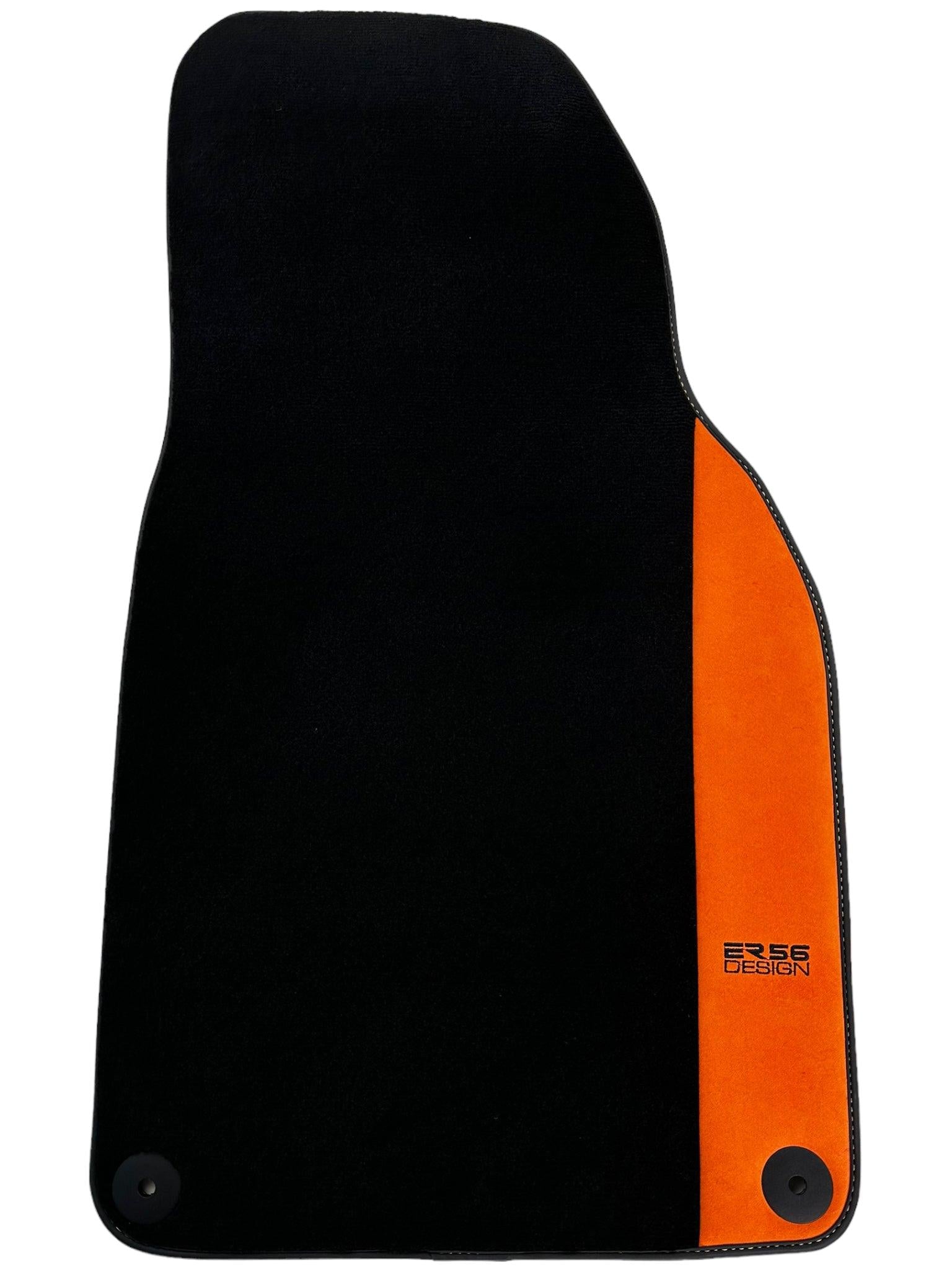 Black Floor Mats for Porsche Taycan (2019-2023) with Orange Alcantara Leather ER56 Design - AutoWin