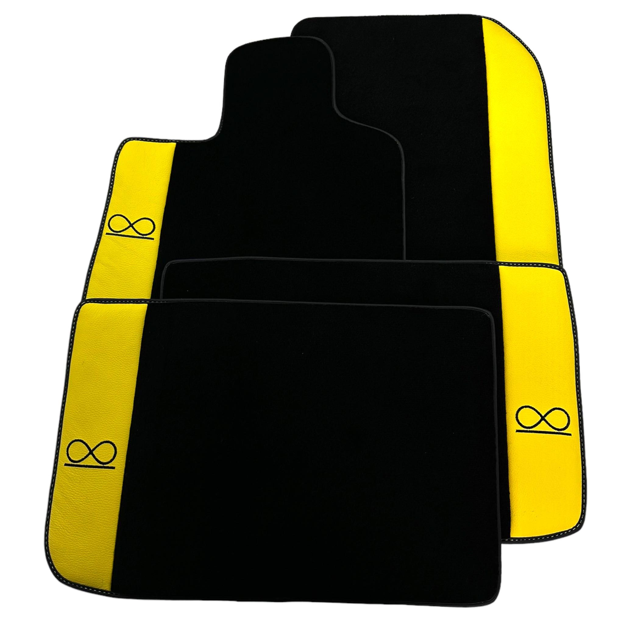 Black Floor Mats For Rolls Royce Black Badge Cullinan Rr31 2018-2023 With Yellow Leather - AutoWin