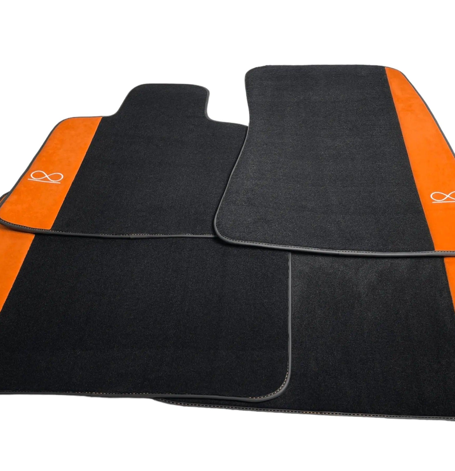 Black Floor Mats For Rolls Royce Black Badge Dawn Rr6 2016-2023 With Orange Alcantara Leather - AutoWin