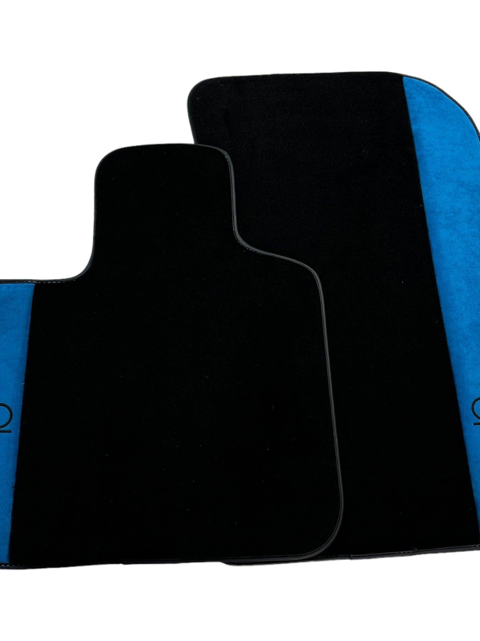 Black Floor Mats For Rolls Royce Black Badge Cullinan Rr31 2018-2023 With Blue Alcantara Leather - AutoWin