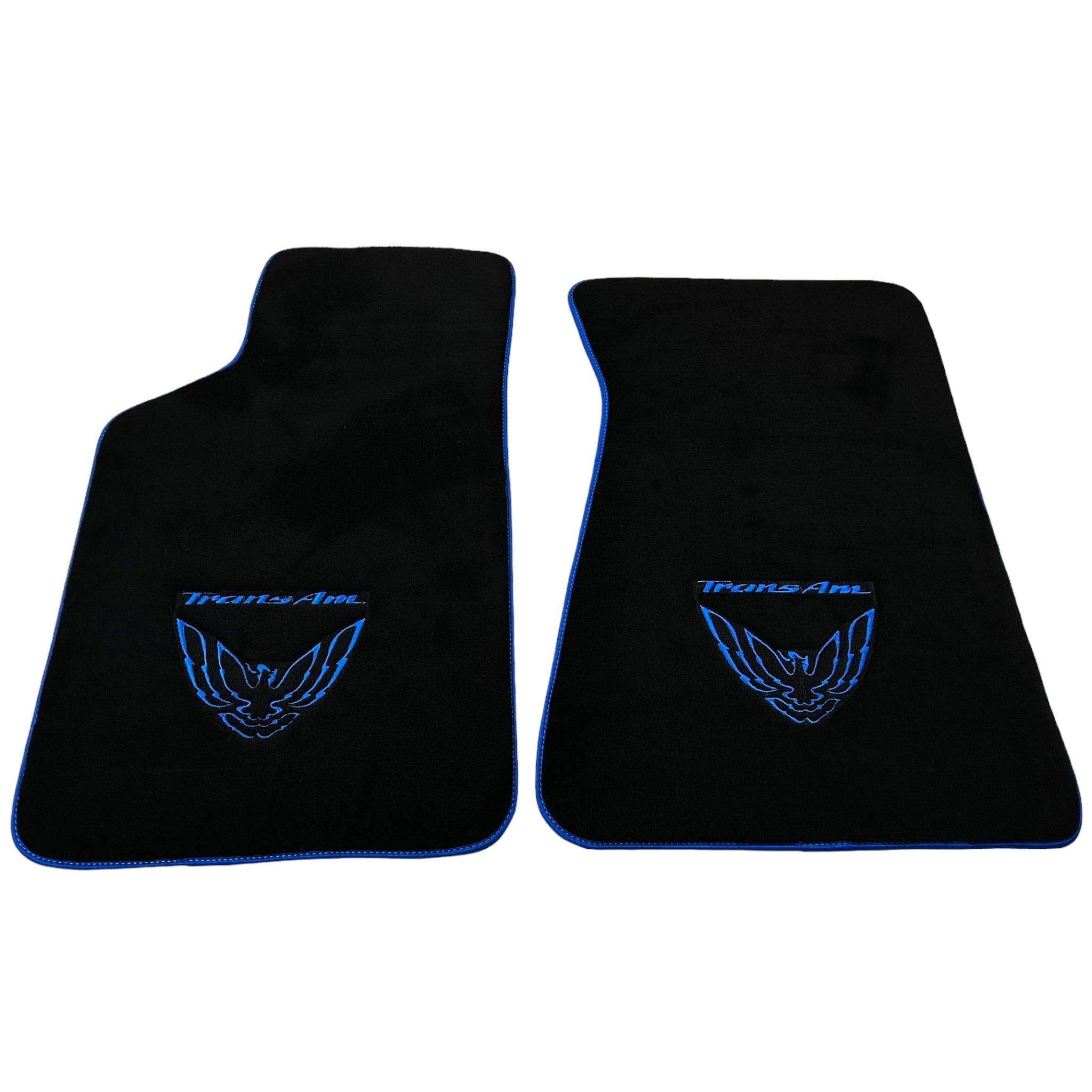 Black Floor Mats with Blue Trim for Pontiac FireBird (1970-1981) with Trans Am Logo