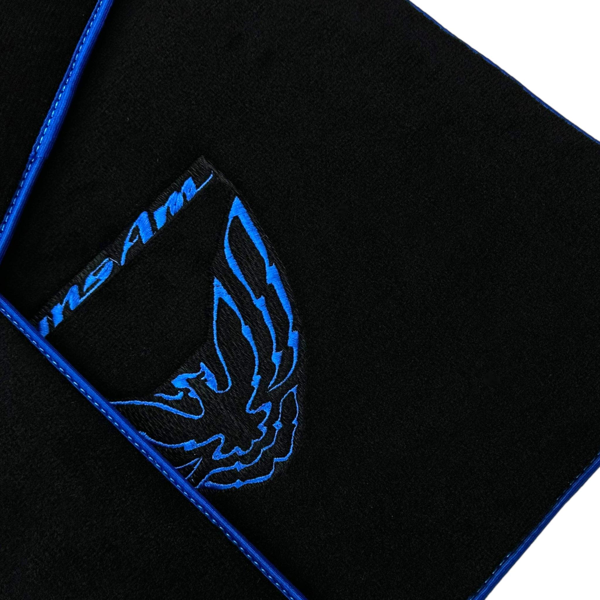 Black Floor Mats with Blue Trim for Pontiac FireBird (1970-1981) with Trans Am Logo