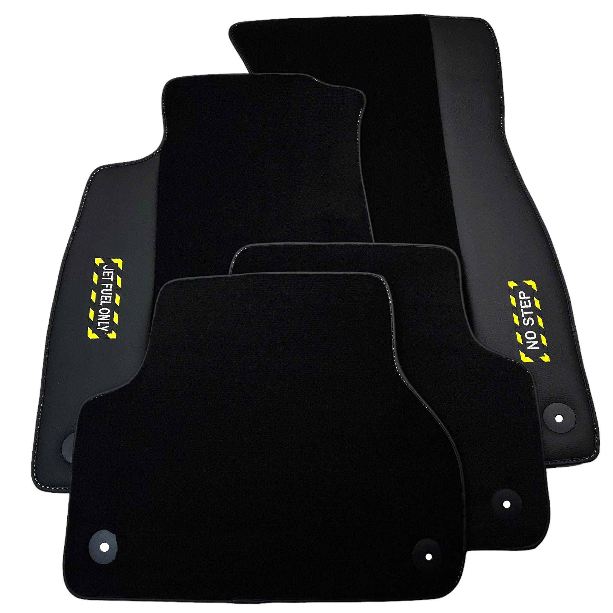Black Floor Mats with Leather for Audi A4 - B9 Sedan (2019-2023) - Fighter Jet Edition