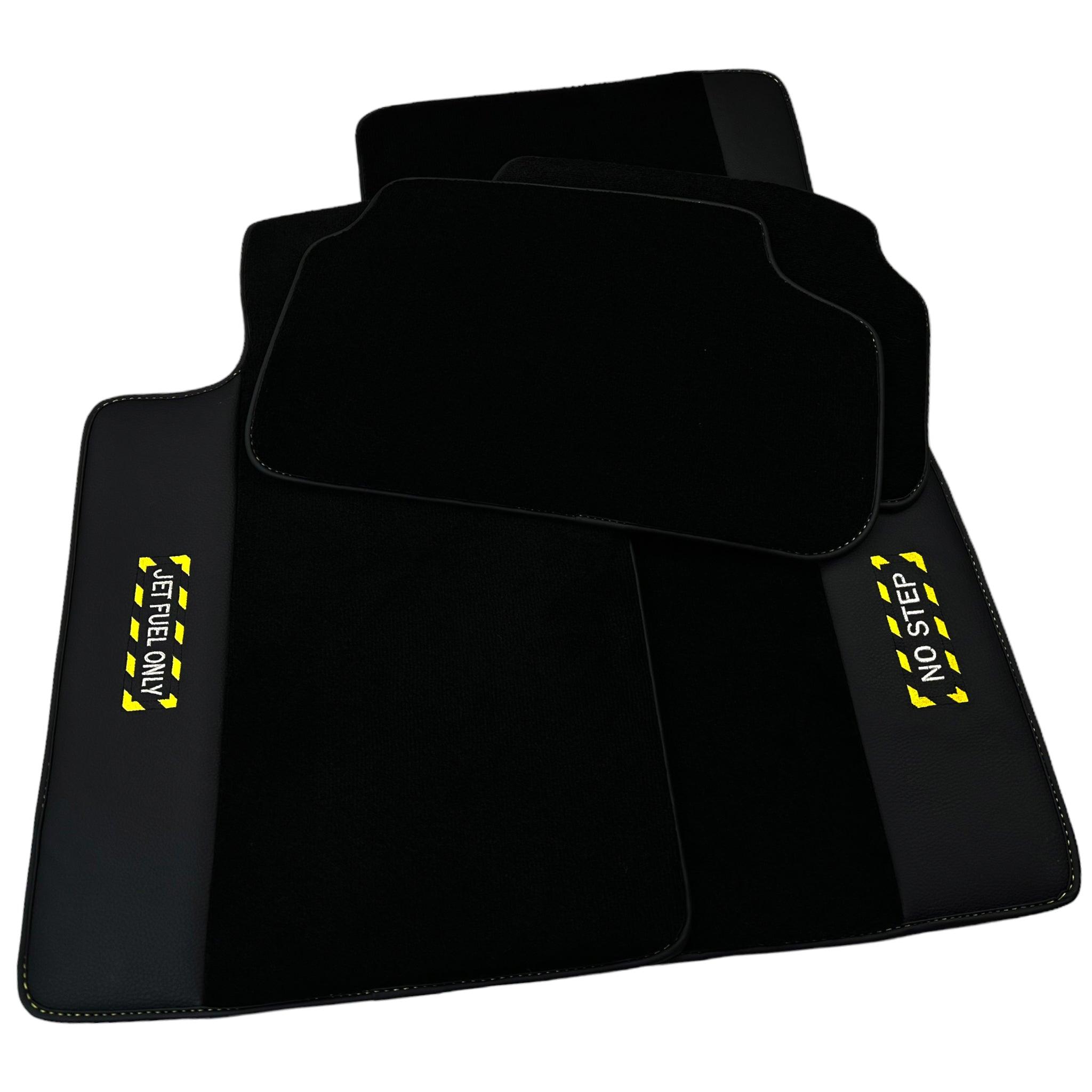 Black Floor Mats with Leather for BMW 5 Series G30 - "Jet Fuel Only"