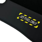 Black Floor Mats with Leather for Mercedes Benz E-Class W213 Sedan (2016-2020) - "Jet Fuel Only"