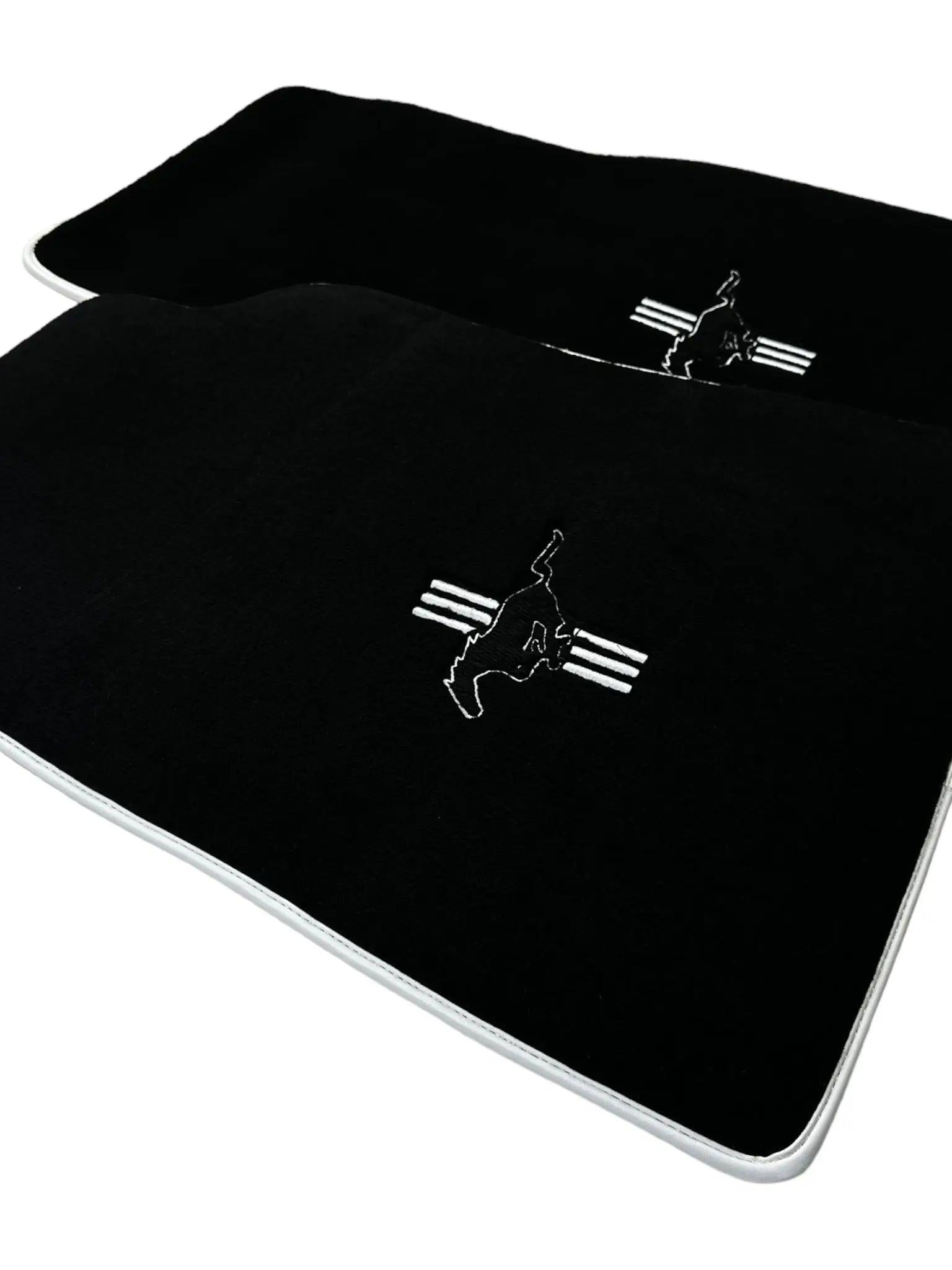 Black Floor Mats with White Trim For Ford Mustang V (2004-2010) With Pony