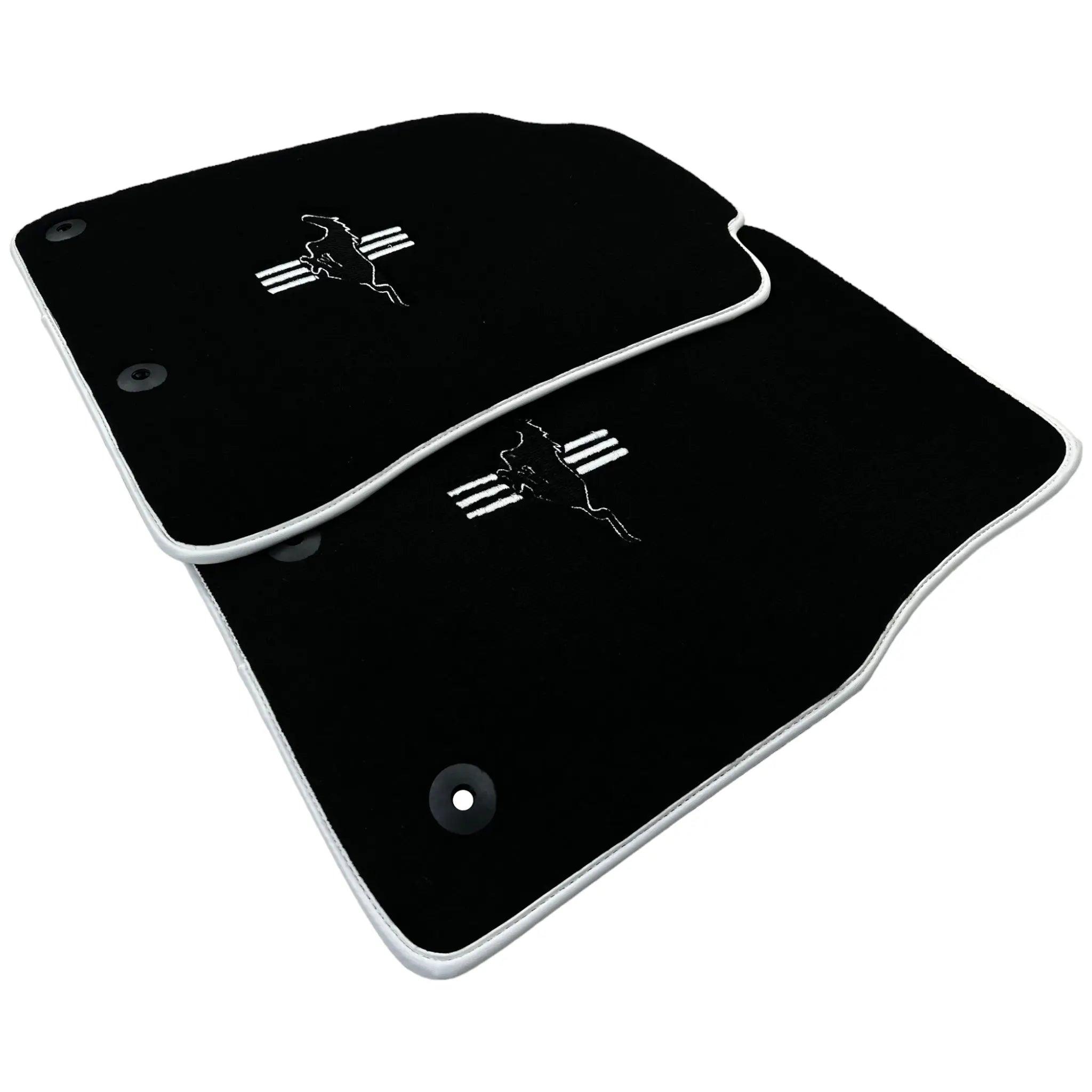 Black Floor Mats with White Trim for Ford Mustang V FL (2011-2014) With Pony