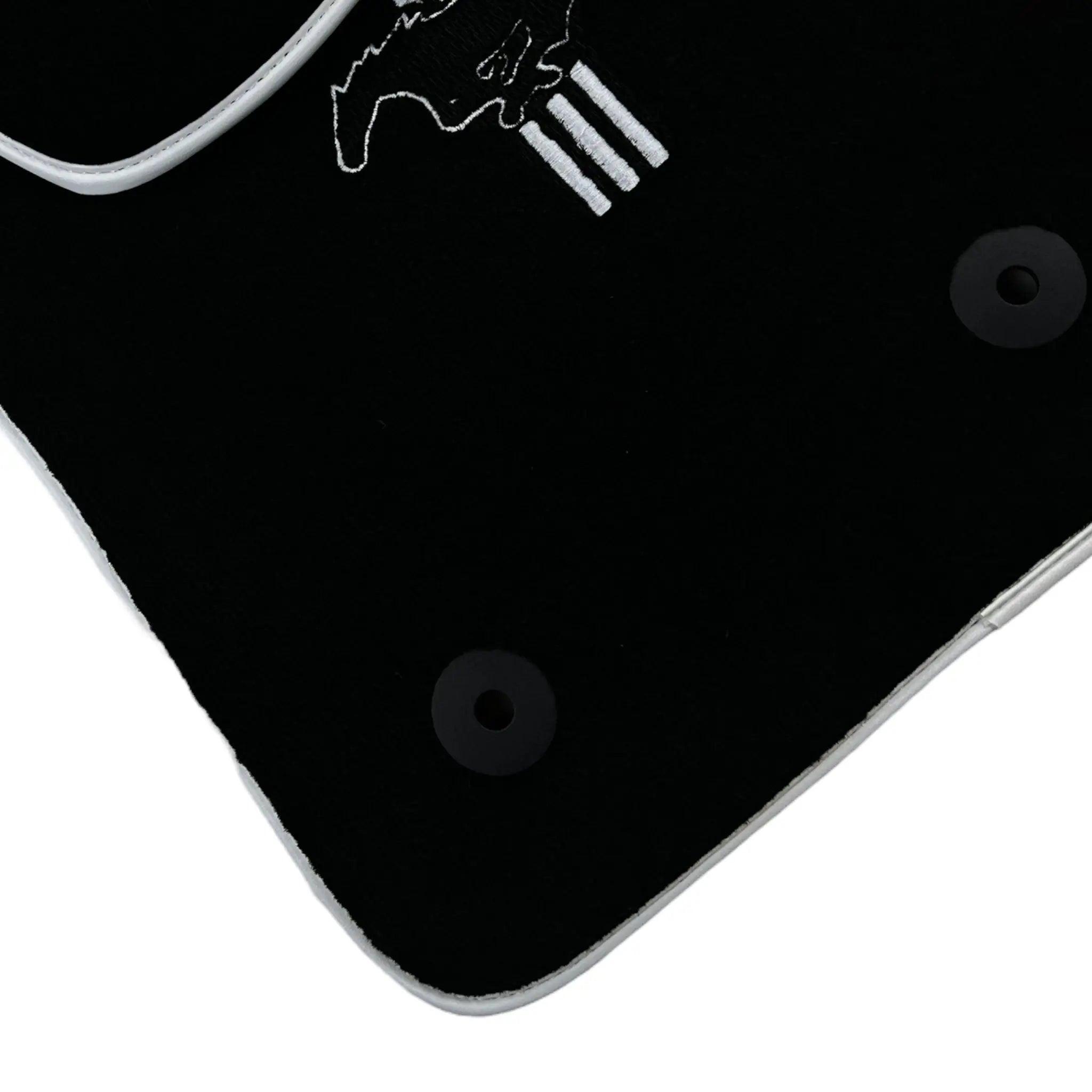 Black Floor Mats with White Trim For Ford Mustang VI (2015-2023) With Pony