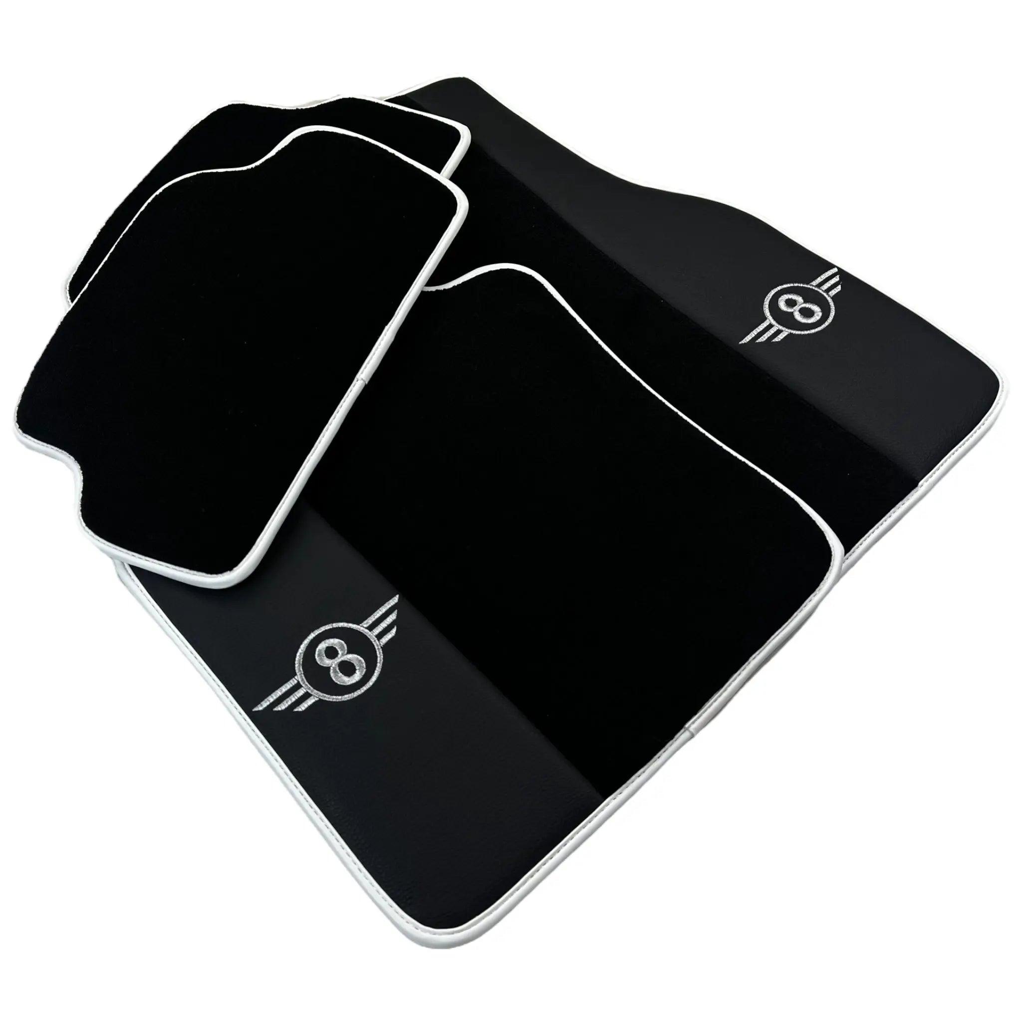 Black Floor Mats with White Trim for Mini Cooper F56 (2013-2022) with Leather