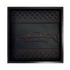 Black Leather Ferrari F430 Inspired Wall Art: Embroidered Red Stitch Luxury Decor