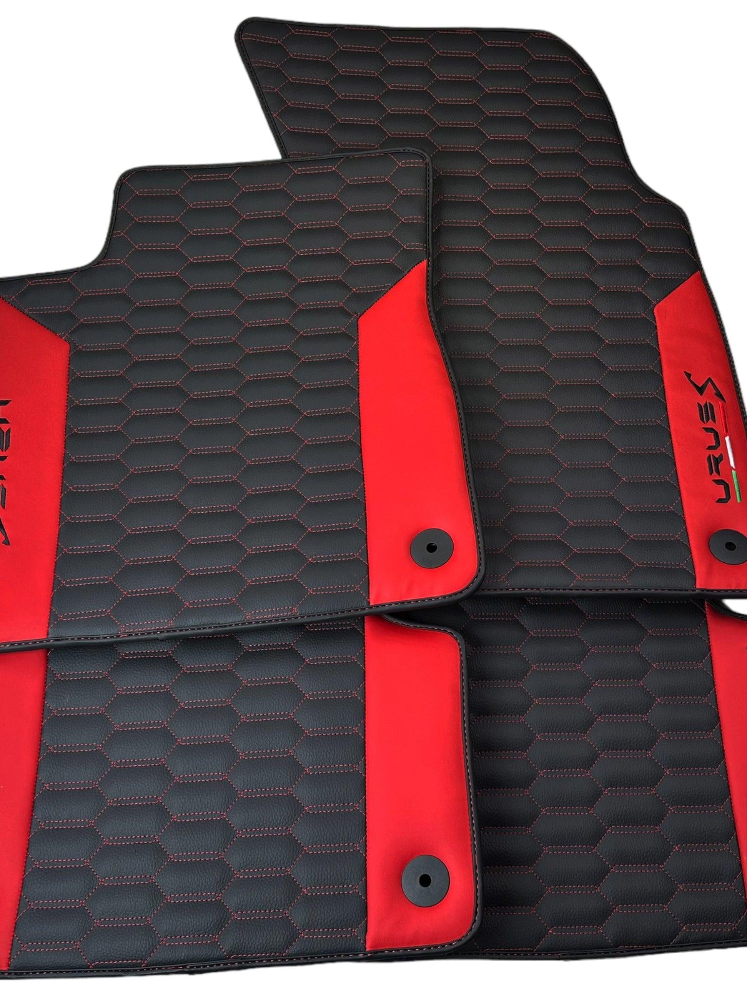 Black Leather Floor Mats For Lamborghini Urus S With Red Nappa Leather