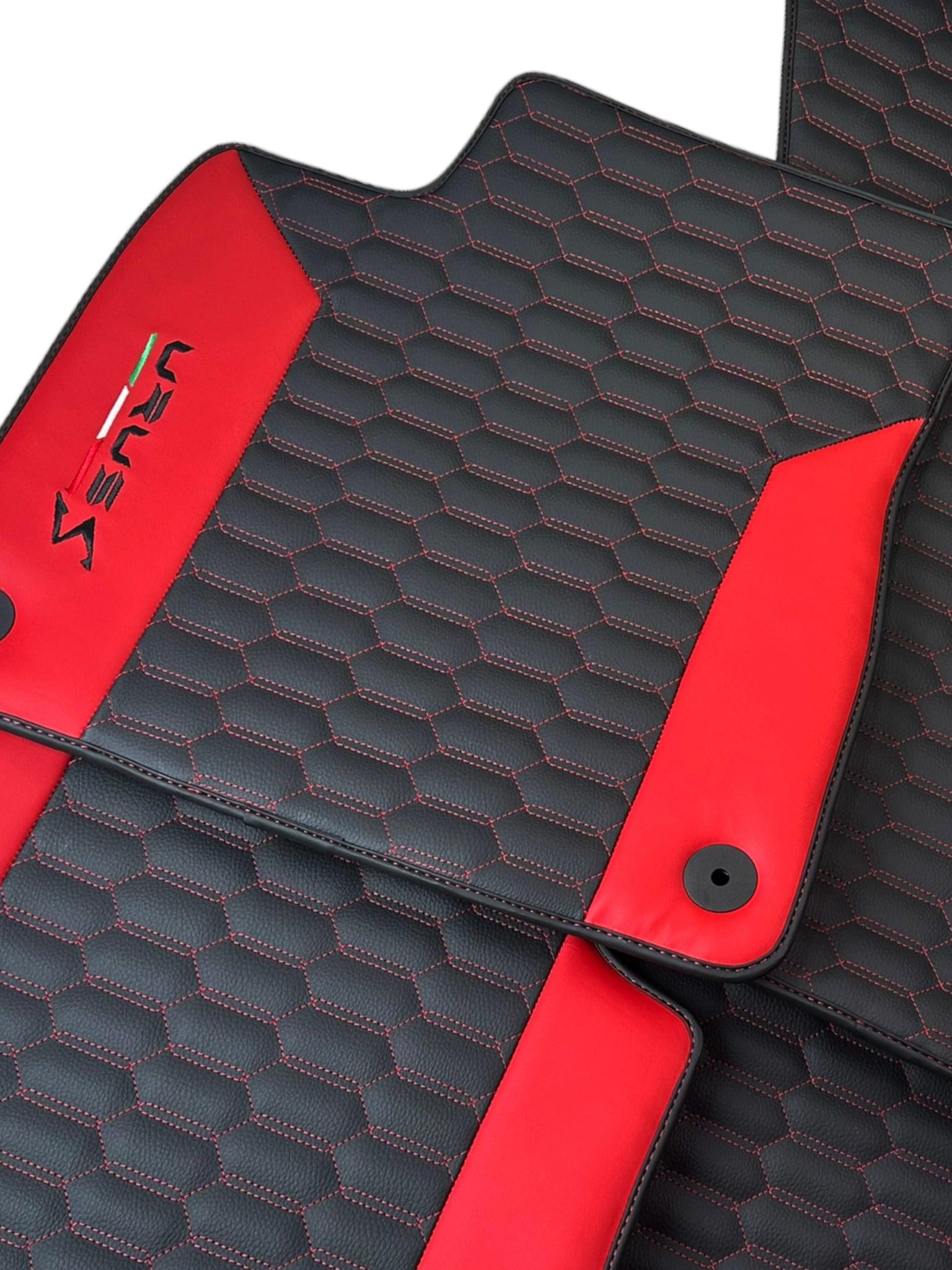 Black Leather Floor Mats For Lamborghini Urus S With Red Nappa Leather
