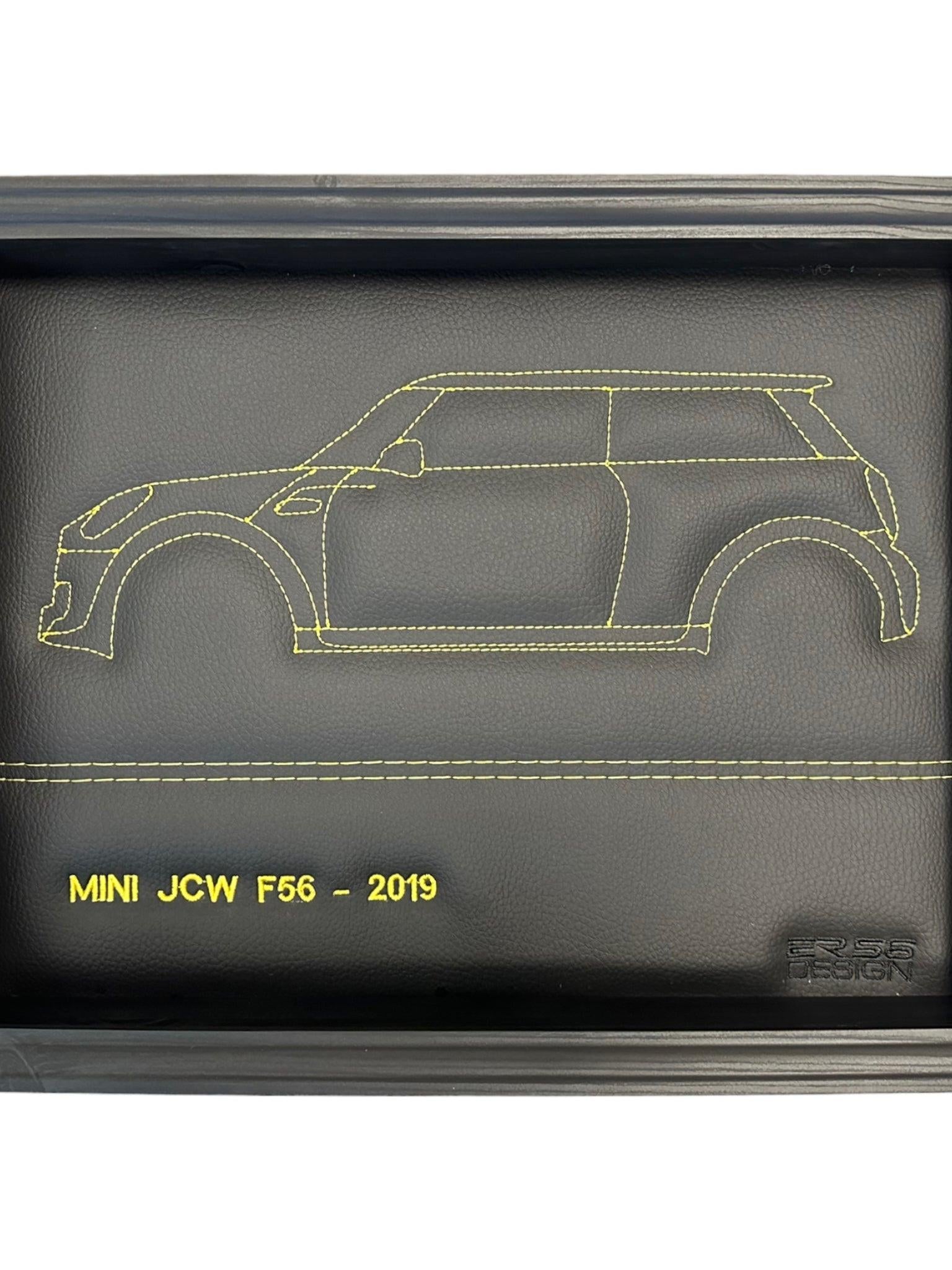 Black Leather Mini F56 Inspired Wall Art: Embroidered Yellow Stitch