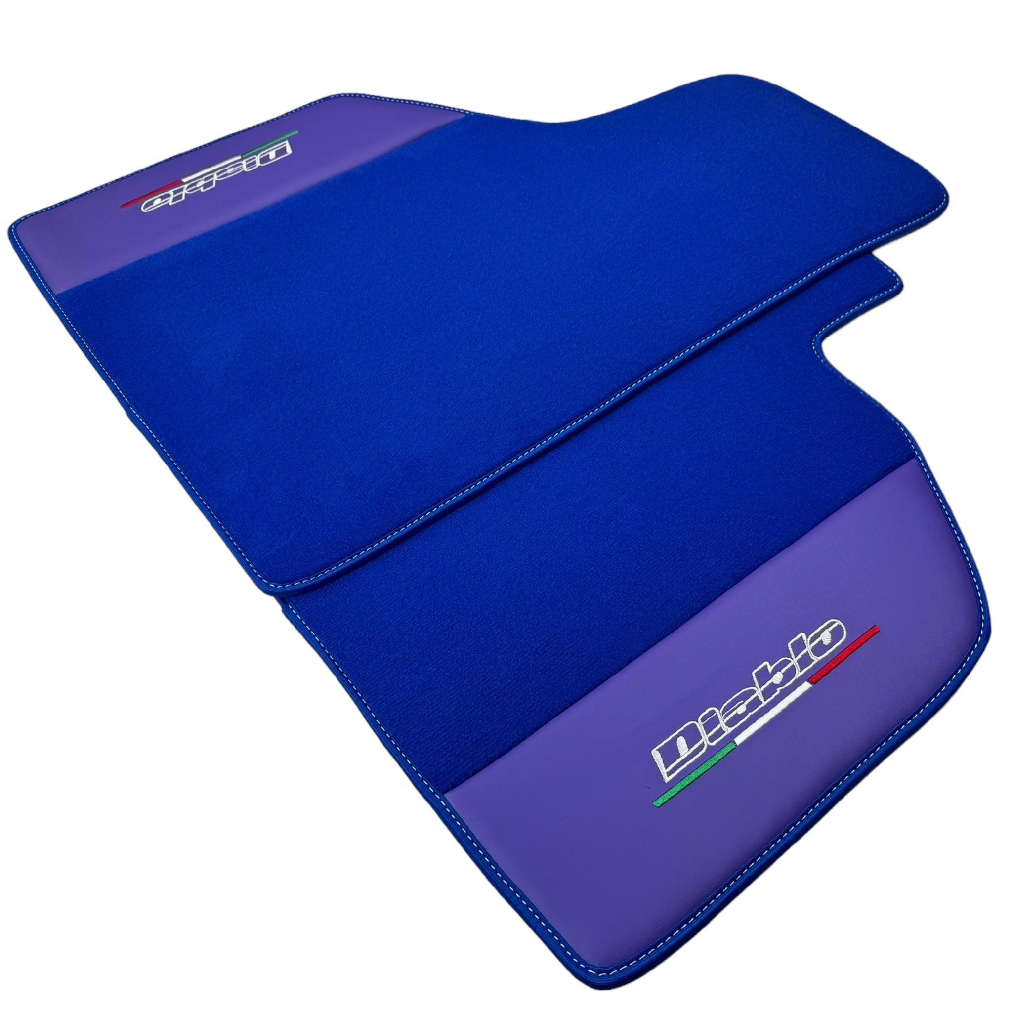 Blue Floor Mats for Lamborghini Diablo (1990-2001) with Purple Leather