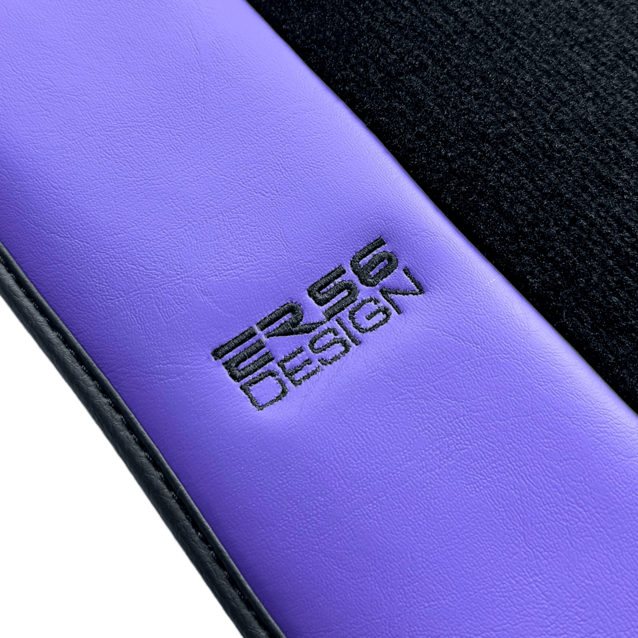 Black Floor Mats for Porsche 718 Boxster (2016-2023) with Purple Leather | ER56 Design - AutoWin