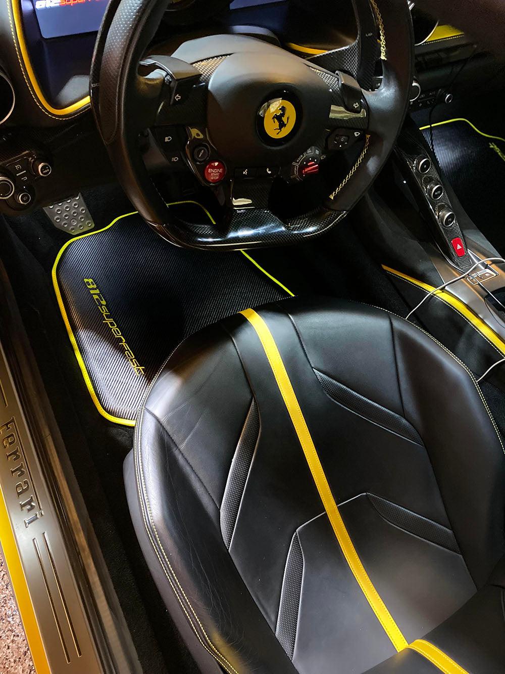 Carbon Fiber Floor Mats for Ferrari 812 Superfast | Yellow Trim - AutoWin