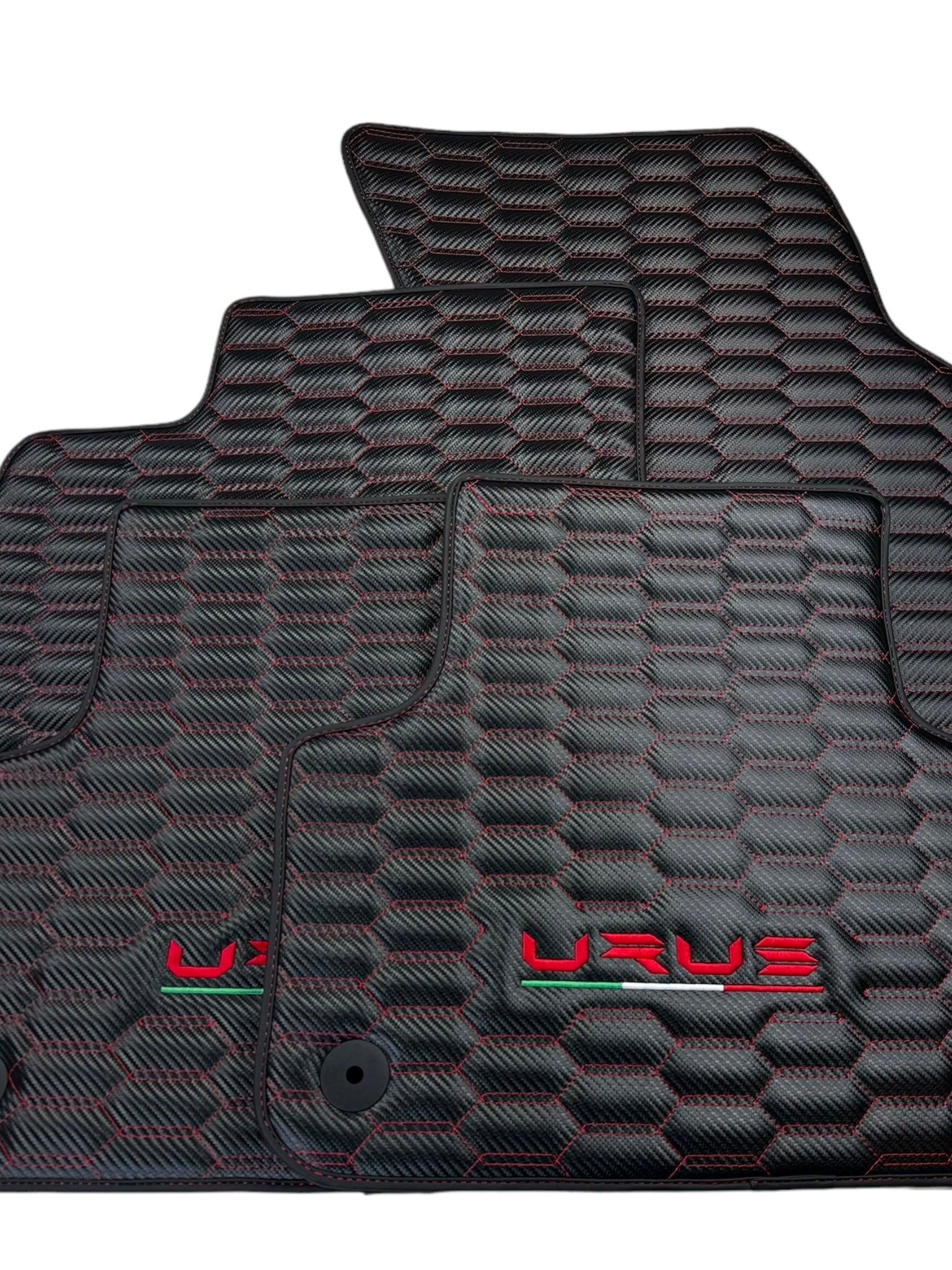 Carbon Fiber Floor Mats for Lamborghini Urus with Red Stitching - AutoWin
