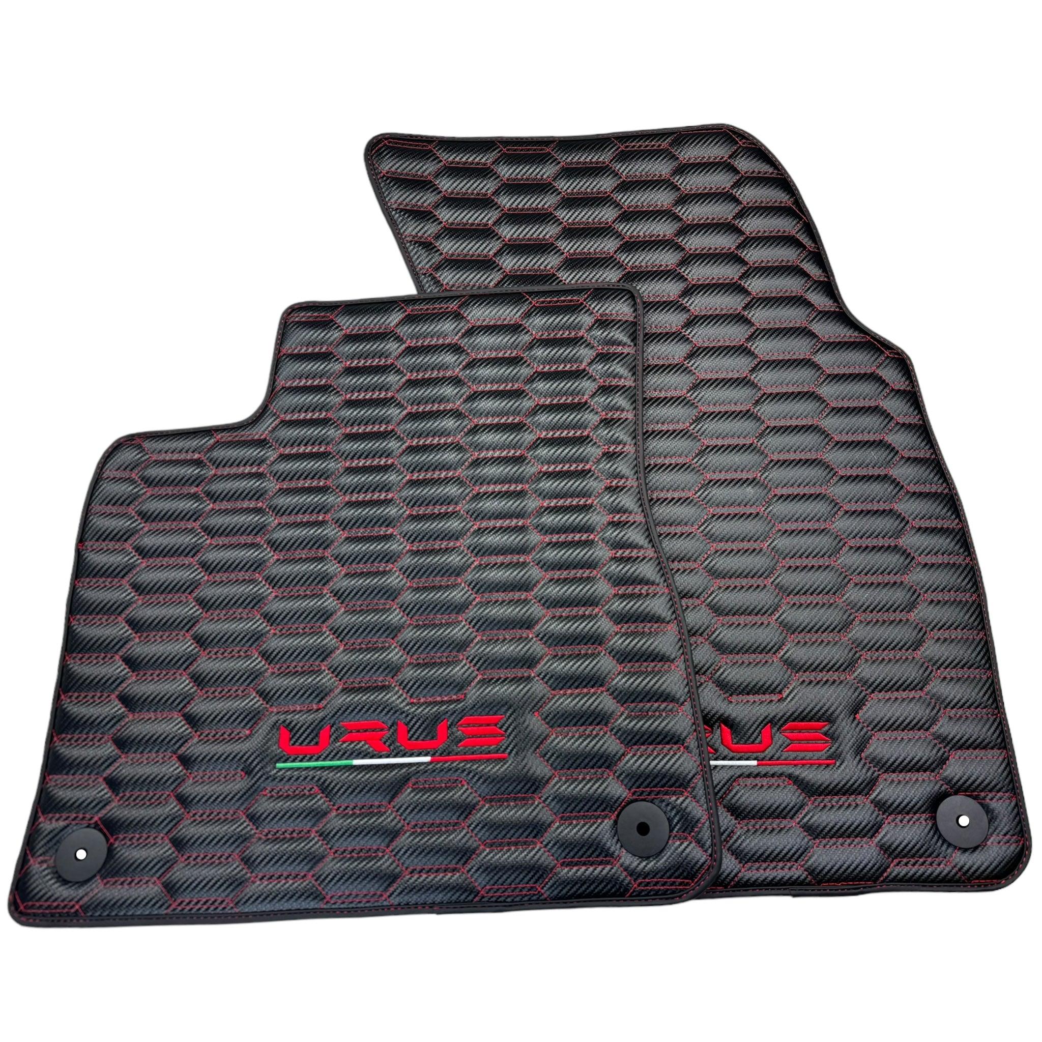 Carbon Fiber Floor Mats for Lamborghini Urus with Red Stitching - AutoWin