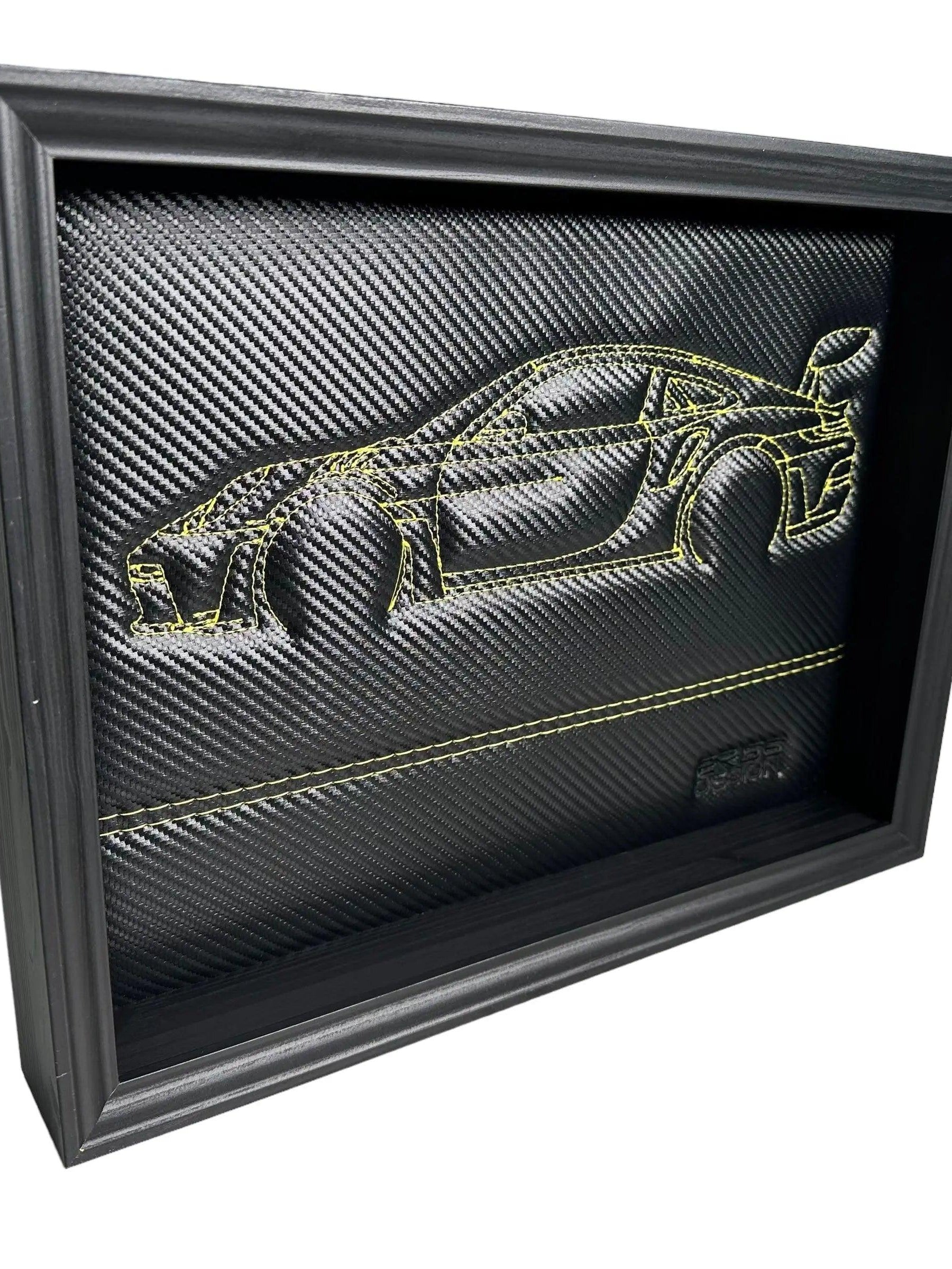 Carbon Fiber Leather Porsche 911 - 992 Inspired Wall Art: Embroidered Yellow Stitch Luxury Decor - AutoWin