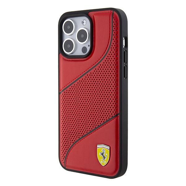 Ferrari Perforated Waves Metal Logo Hardcase for iPhone 15 Pro 6.1"