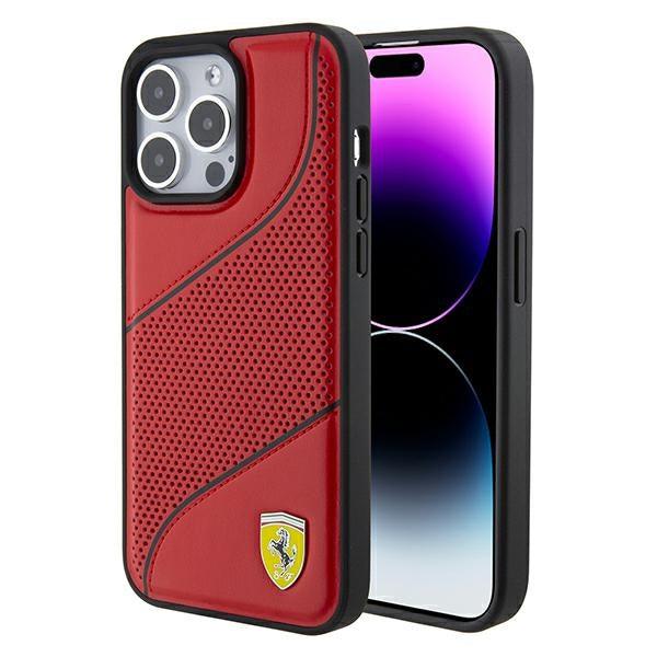 Ferrari Perforated Waves Metal Logo Hardcase for iPhone 15 Pro 6.1"
