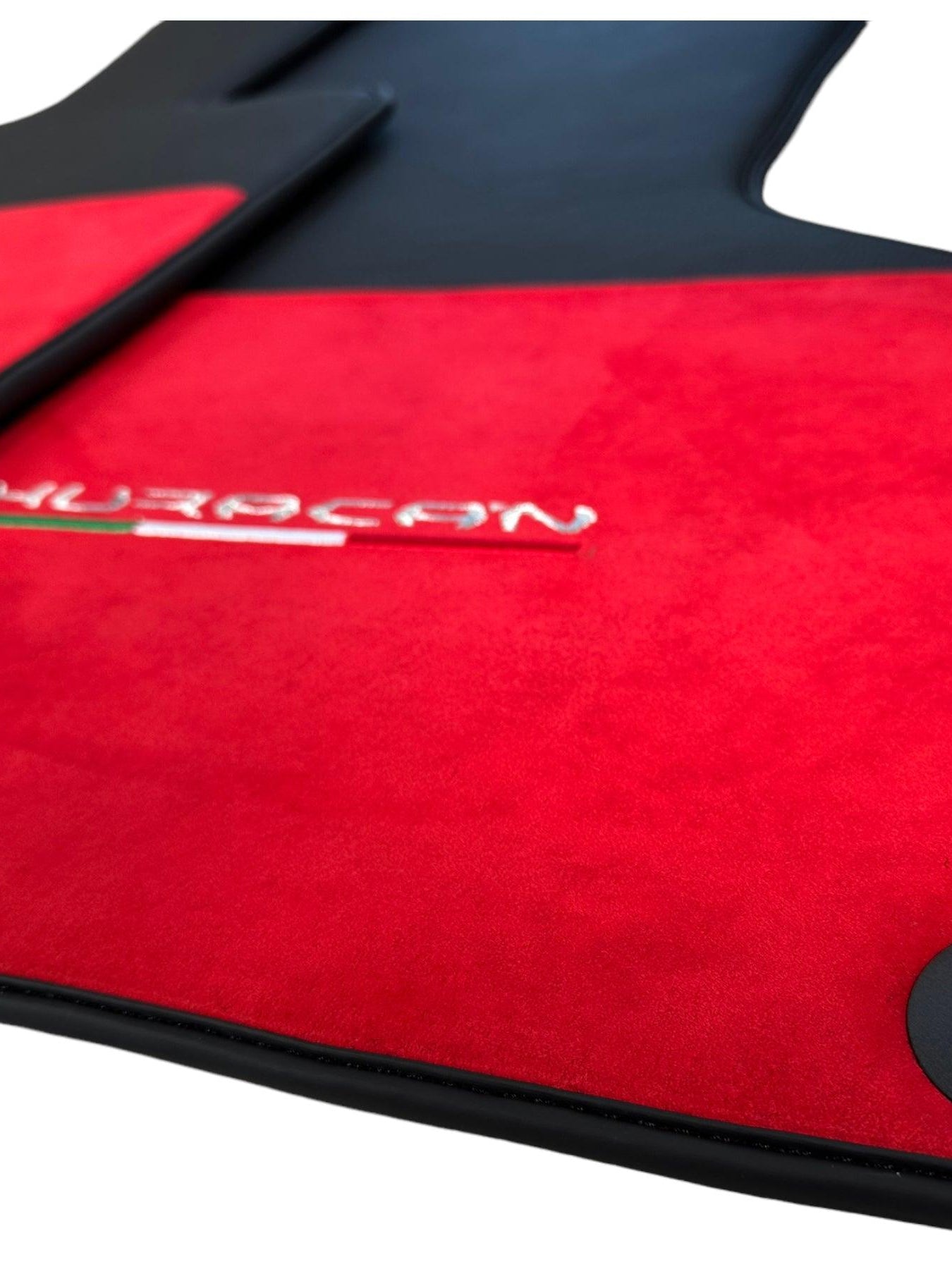 Floor Mats for Lamborghini Huracan Alcantara Red Leather With Huracan Logo - AutoWin